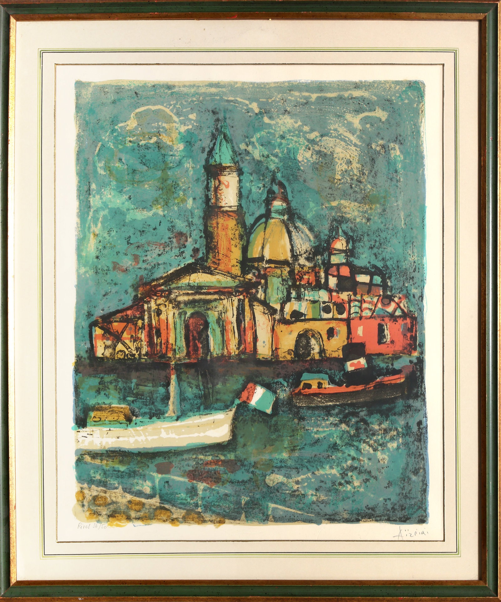 Paul Augustin Aizpiri, View of San Giorgio in Venice, Lithograph: Artist: Paul Augustin Aizpiri, French 1919-2016 Title: View of San Giorgio in Venice Year: circa 1970 Medium: Lithograph, signed and numbered in pencil Edition: 36/50 Image Size: 21 x 16 inches Frame 