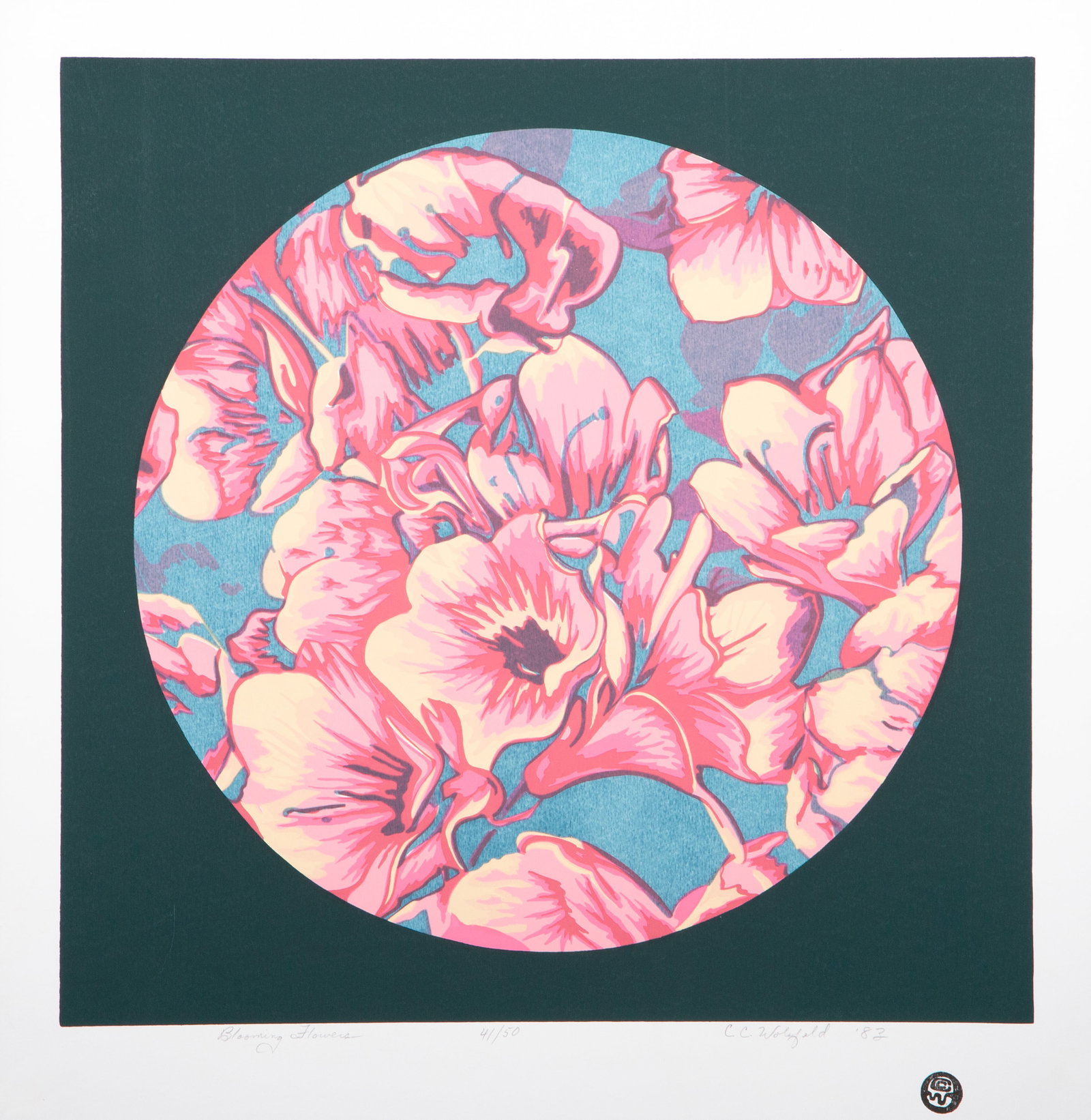Cindy Wolsfeld, Blooming Flowers, Screenprint: Artist: Cindy Wolsfeld, American (1953 - ) Title: Blooming Flowers Year: 1983 Medium: Screenprint, signed and numbered in pencil Edition: 150 Image Size: 21.75 x 21.75 inches Size: 25.25 x 24.5 in. (6