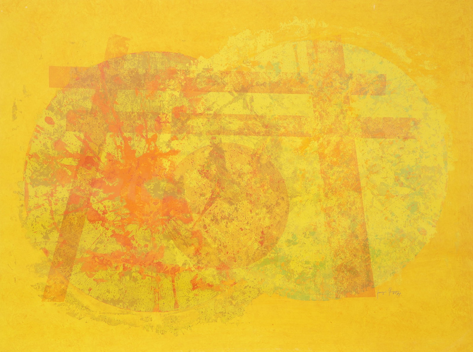 Joseph Grippi, Yellow Barricade, Screenprint: Artist: Joseph Grippi, American 1924-2001 Title: Yellow Barricade Year: circa 1980 Medium: Screenprint, signed and numbered in pencil Edition: AP Size: 33 x 44 in. (83.82 x 111.76 cm)