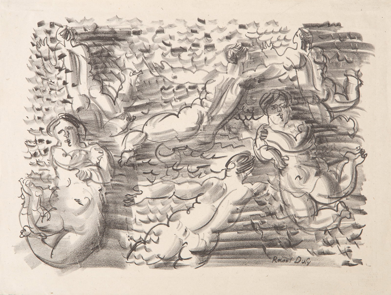 Raoul Dufy, Les Baigneuses, Lithograph: Artist: Raoul Dufy, French 1877-1953 Title: Les Baigneuses Year: circa 1920 Medium: Lithograph on Japon, signed in the plate Size: 10.75 x 14.25 in. (27.31 x 36.2 cm) Description: From the collection 