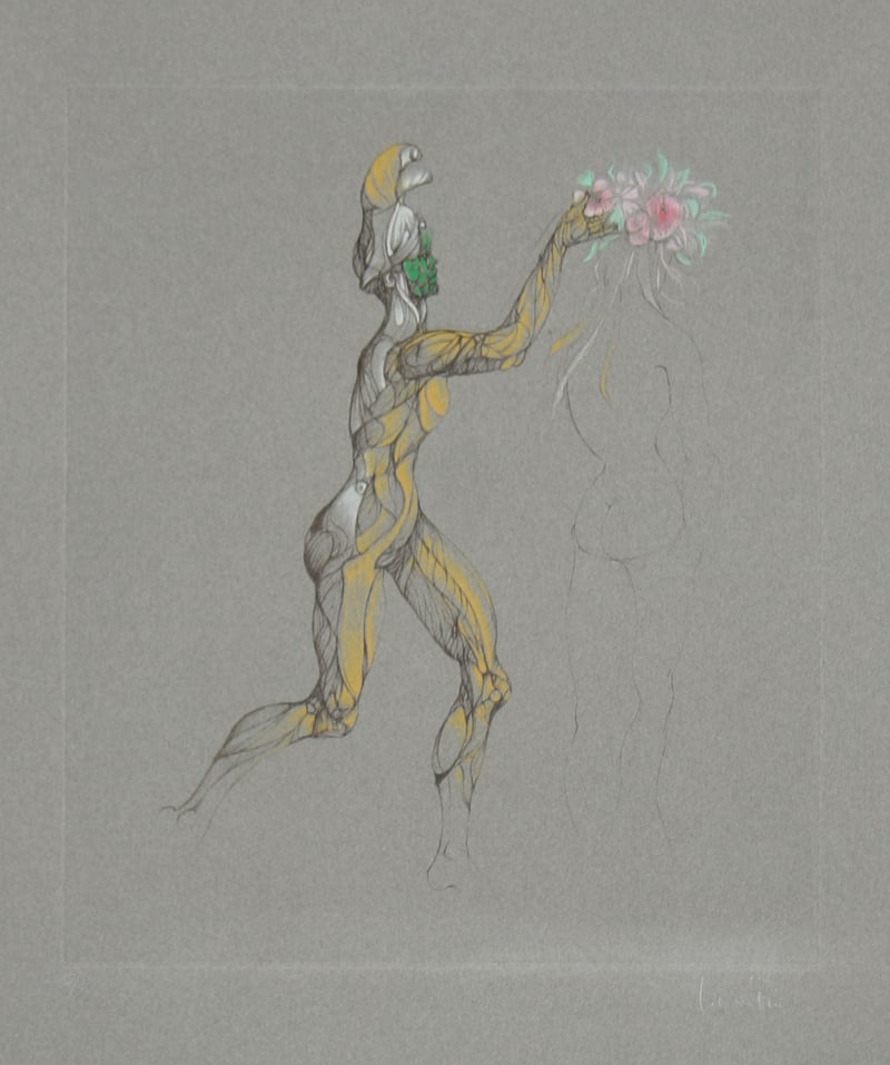 Leonor Fini, Untitled III, Etching: Artist: Leonor Fini, Argentine/French 1918-1996 Title: Untitled III Year: circa 1970 Medium: Color Etching, signed and numbered in pencil Edition: 280 Image Size: 17 x 14.5 inches Size: 29.5 in. x 21 