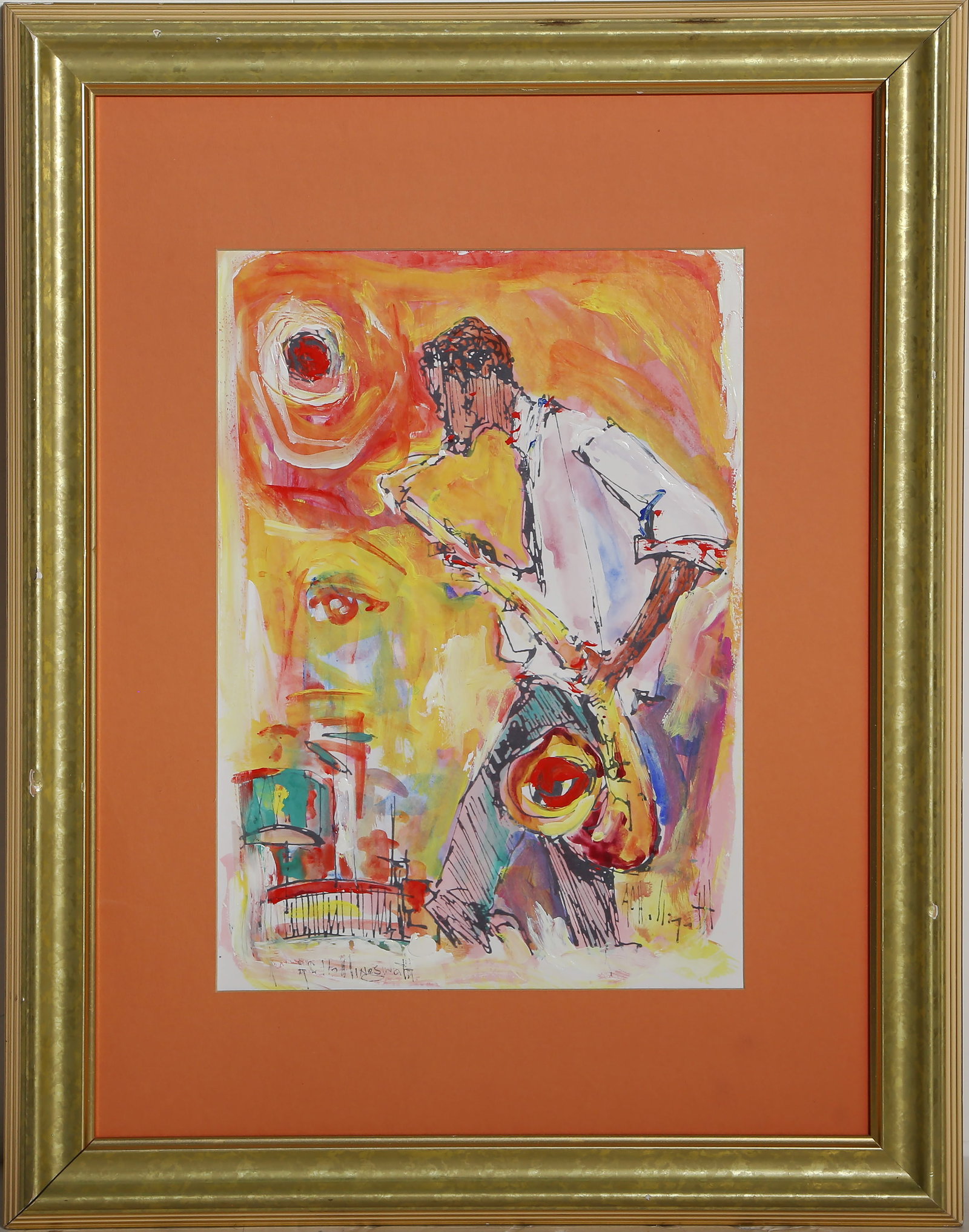 Alvin Carl Hollingsworth, Le Jazz Hot, Lithograph: Artist: Alvin Carl Hollingsworth, American 1928-2000 Title: Le Jazz Hot Year: circa 1990 Medium: Hand painted Lithograph on paper, signed lower left in pencil Size: 14 x 9.75 in. (35.56 x 24.77 cm) Fr