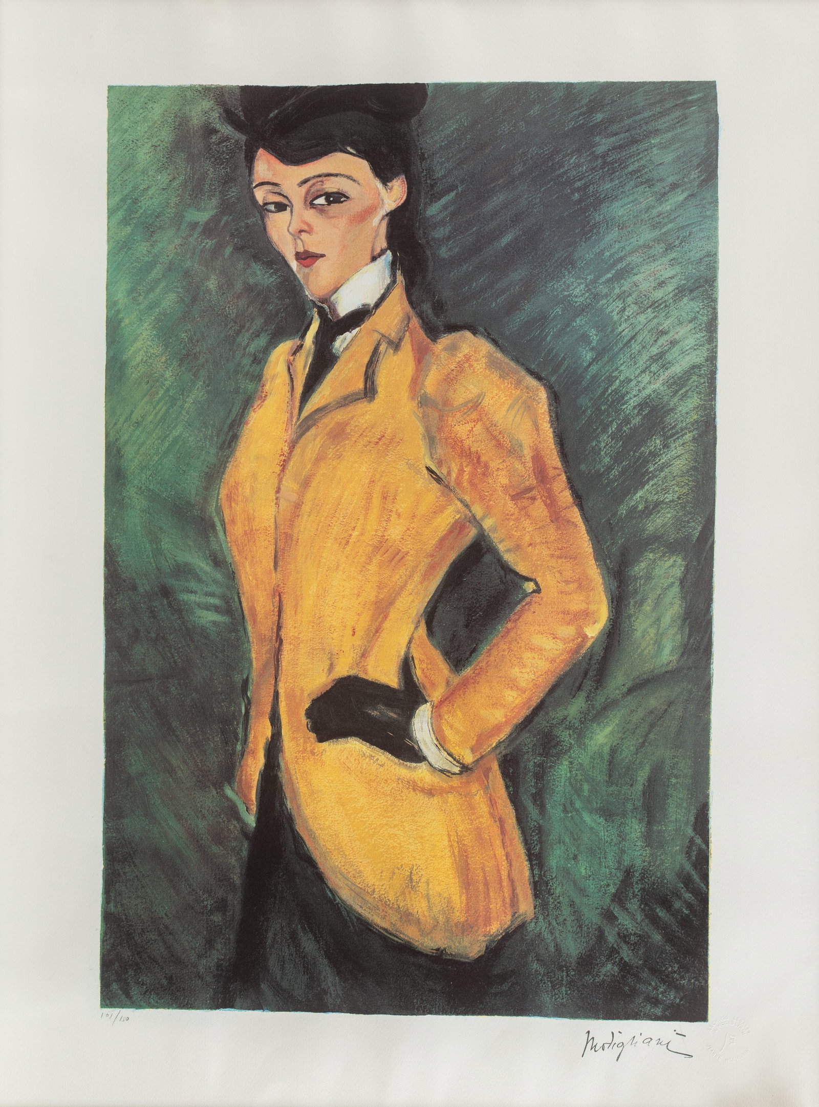 Amedeo Modigliani, L'Amazone, Lithograph: Artist: Amedeo Modigliani, After, Italian 1884-1920 Title: L'Amazone Year: of original: 1909 Medium: Lithograph, stamp signed and numbered in pencil Edition: 101/150 Size: 30.25 x 22.5 in. (76.84 x 57