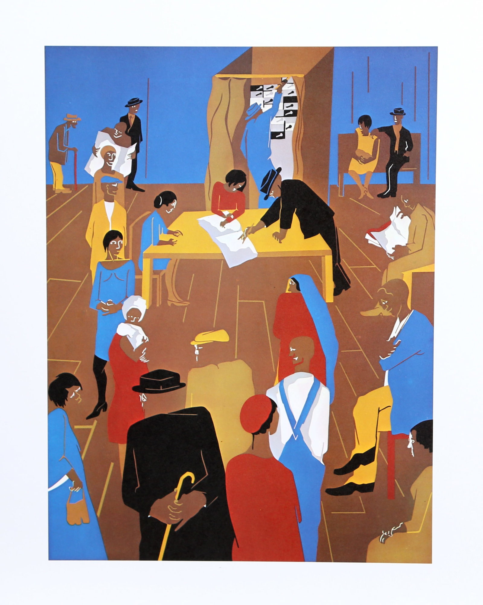 Jacob Lawrence, The 1920's, Lithograph: Artist: Jacob Lawrence, American 1917-2000 Title: The 1920's Portfolio: Kent Bicentennial Portfolio Year: 1975 Medium: Offset Lithograph (unsigned) Image Size: 13 x 10 inches Size: 17 in. x 14 in. (43