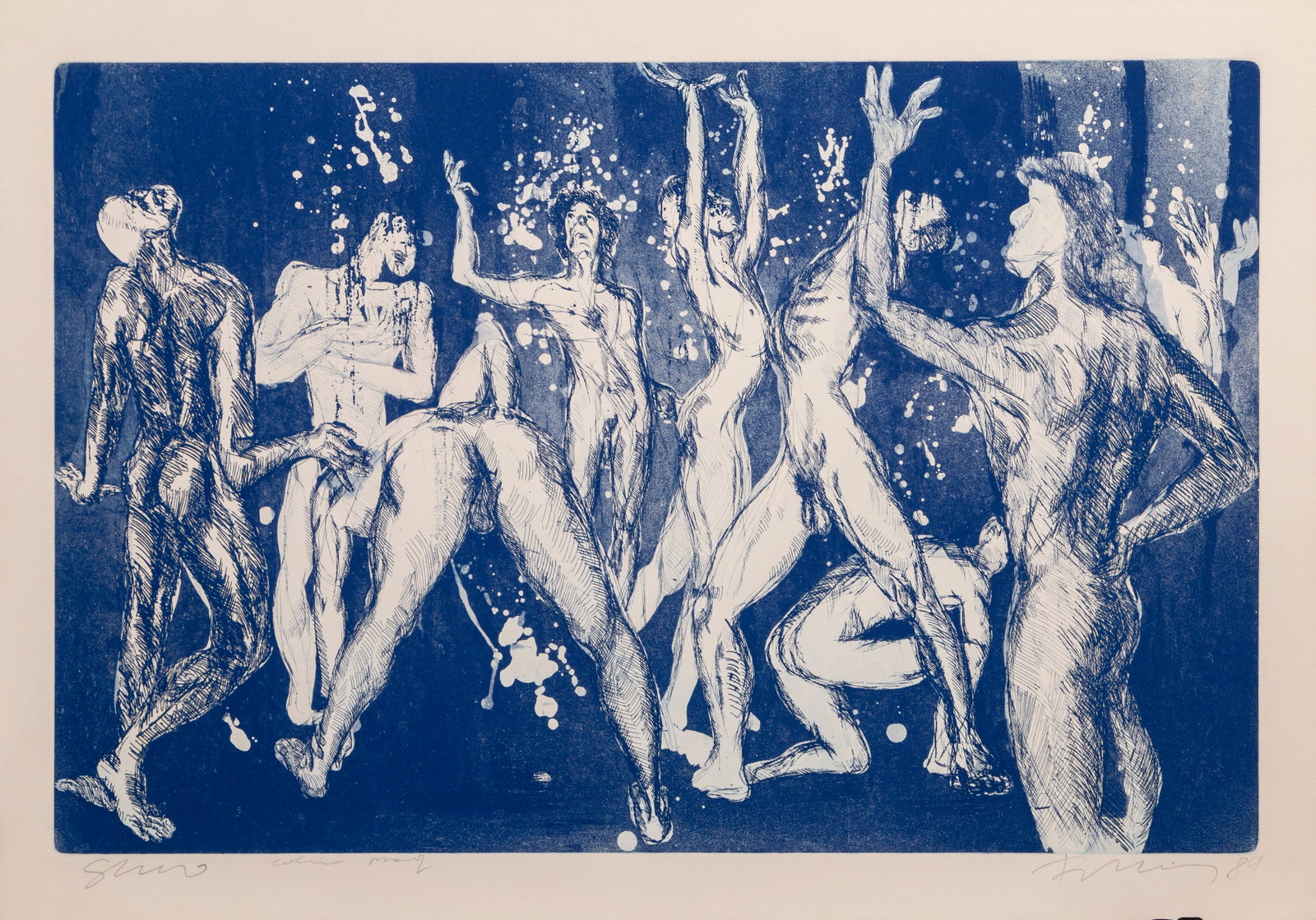 Rainer Fetting, Shower (Blue), Etching (1 of 6)