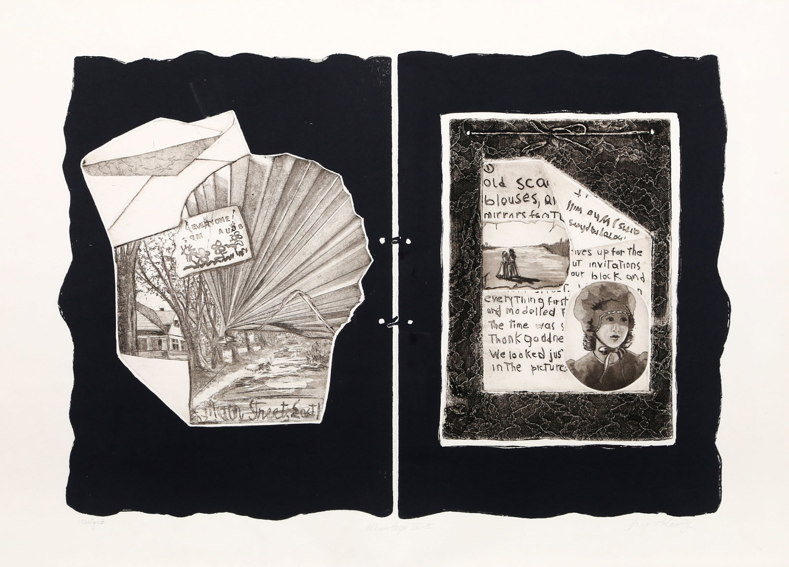 Lois Polansky, Album Pages IX and X, Etching: Artist: Lois Polansky, American Title: Album Pages IX and X Year: circa 1982 Medium: Etching with Intaglio Print, signed and numbered in pencil Edition: Unique Size: 27.5 x 39 in. (69.85 x 99.06 cm)