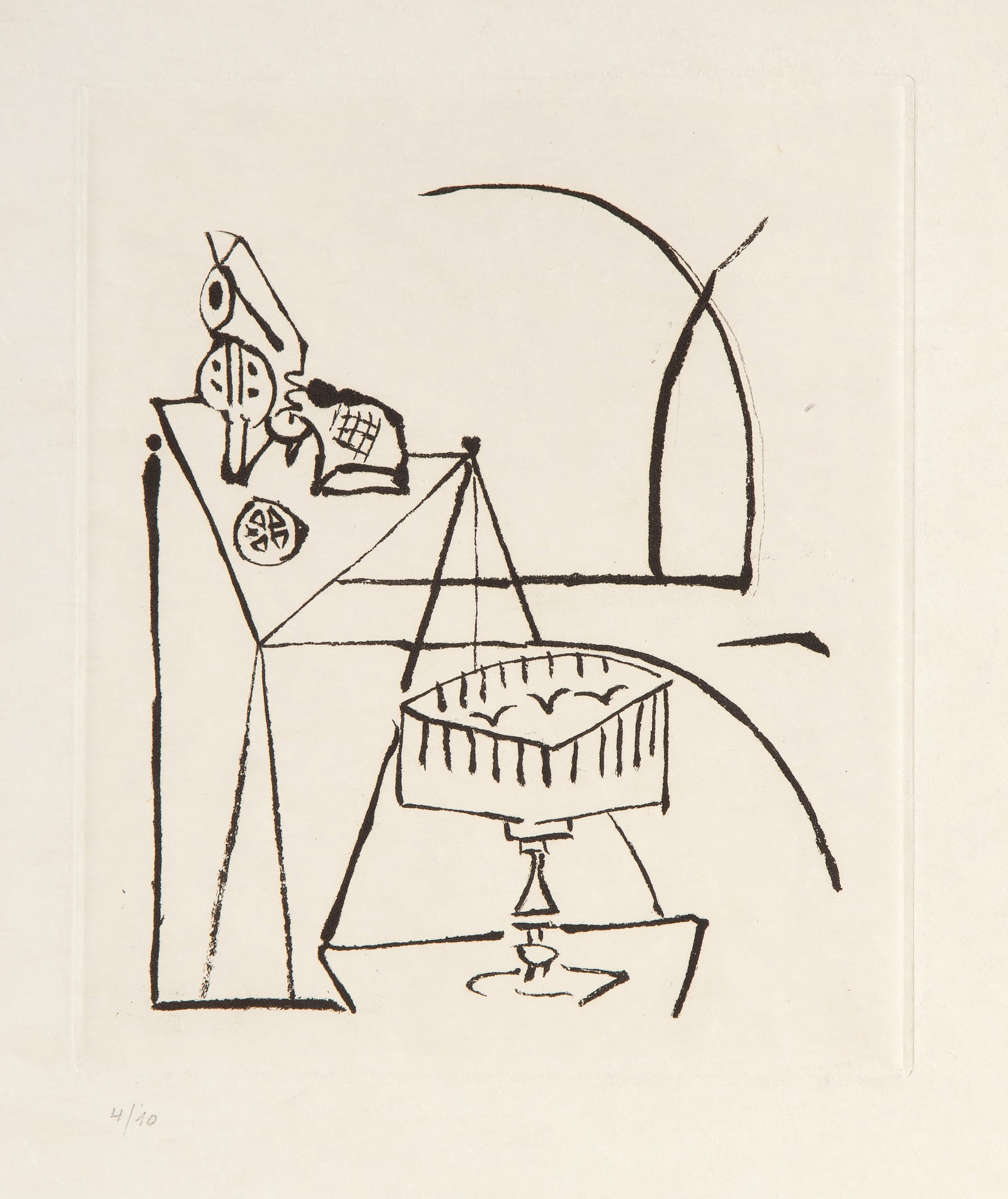 Oscar Dominguez, Still Life, Etching: Artist: Oscar Dominguez, Spanish 1906-1957 Title: Still Life Year: circa 1950 Medium: Etching on Japon, numbered in pencil Edition: 4/10 Image Size: 8.25 x 7 inches Size: 15 x 11.25 in. (38.1 x 28.58 