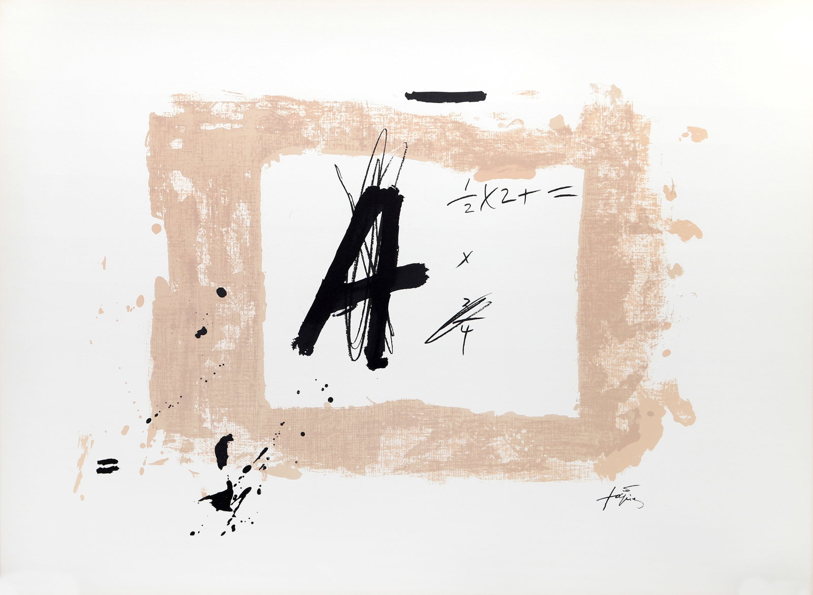 Antoni Tapies, The Letter "A", Lithograph: Artist: Antoni Tapies, Spanish 1923-2012 Title: The Letter "A" Year: 1976 Medium: Lithograph, signed in the plate Image Size: 16 x 23 inches Size: 22 x 29.5 in. (55.88 x 74.93 cm) Printer: Arte A. Mae