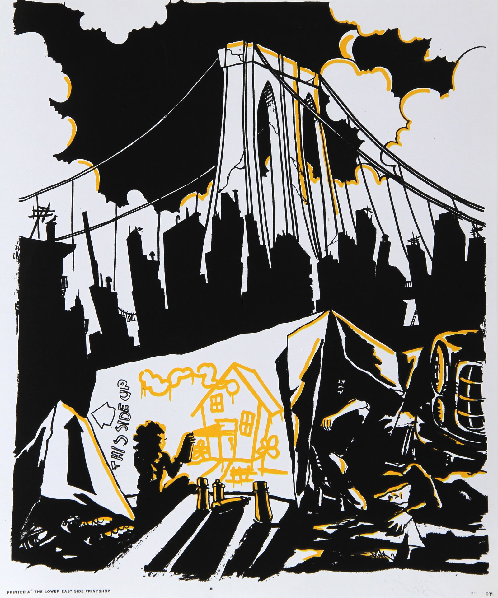 Lady Pink, Under the Brooklyn Bridge from Bullet Space, Your House is Mine, Screenprint: Artist: Lady Pink, Ecuardorian/American (1964 - ) Title: Under the Brooklyn Bridge from Bullet Space, Your House is Mine Year: 1988-1992 Medium: Screenprint, signed in pencil Edition: 150 Image Size: 
