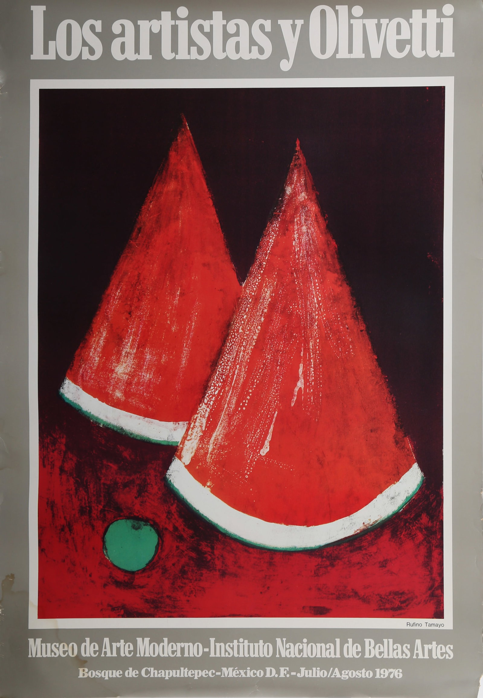 Rufino Tamayo, The Artists and Olivetti, Poster: Artist: Rufino Tamayo, Mexican 1899-1991 Title: The Artists and Olivetti Year: 1976 Medium: Poster Size: 26.5 x 17 in. (67.31 x 43.18 cm) Description: A poster for an exhibition called "The Artists an