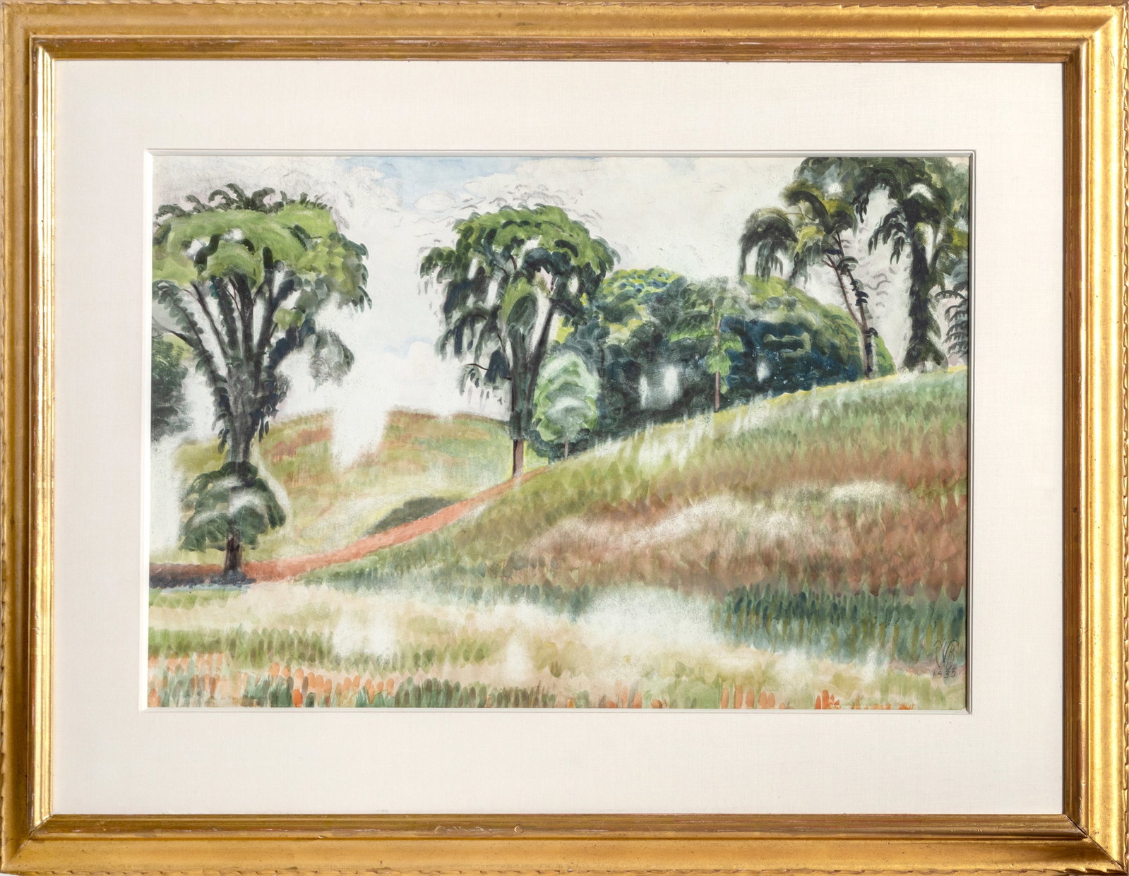 Charles Burchfield, Scene on Windspear Road, Watercolor: Artist: Charles Burchfield, American (1893 - 1967) Title: Scene on Windspear Road Year: 1935 Medium: Watercolor on paper, signed and dated lower right Size: 24 x 28 in. (60.96 x 71.12 cm) Frame Size: 