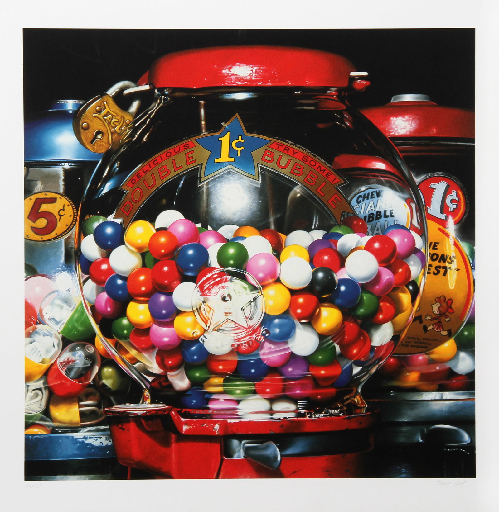 Charles Bell, Double Bubble, Screenprint: Artist: Charles Bell, American (1935 - 1995) Title: Double Bubble Year: circa 1995 Medium: Screenprint, Signed and numbered in pencil Edition: 150 Image Size: 26 x 26 inches Size: 33 in. x 33 in. (83.