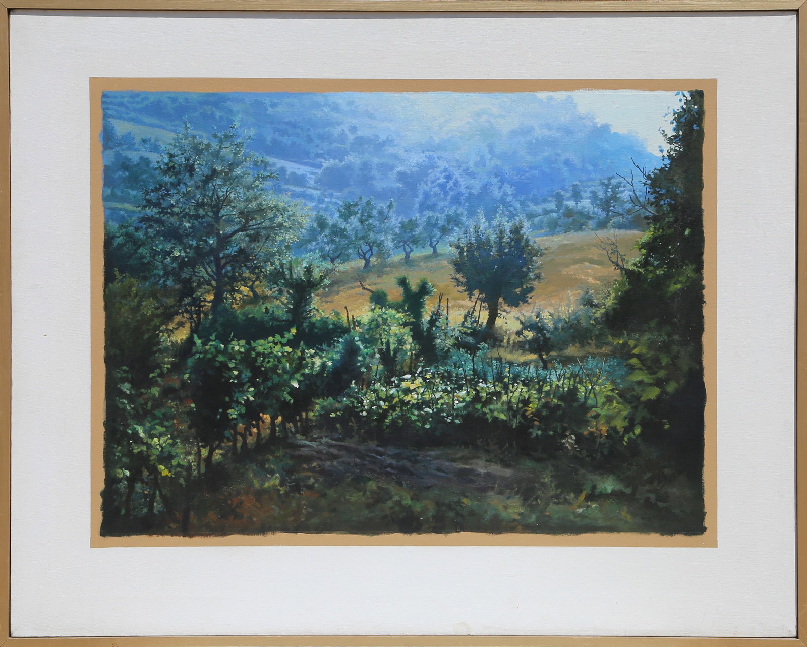 Ian Hornak, Italy, Garden, Coming Rain, Painting: Artist: Ian Hornak, American (1944 - 2002) Title: Italy, Garden, Coming Rain Year: 1970 Medium: Oil on Canvas, signed verso Size: 28.75 x 38 in. (73.03 x 96.52 cm) Frame Size: 42 x 52 inches