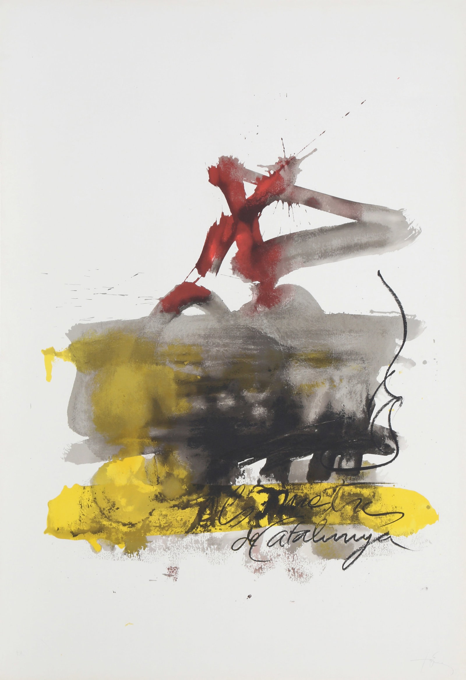 Antoni Tapies, 1 from Als Mestres de Catalunya, Lithograph: Artist: Antoni Tapies, Spanish (1923 - 2012) Title: 1 from Als Mestres de Catalunya Year: 1974 Medium: Lithograph, signed in pencil Edition: PA Size: 40 x 27.5 in. (101.6 x 69.85 cm) Publisher: Sala G