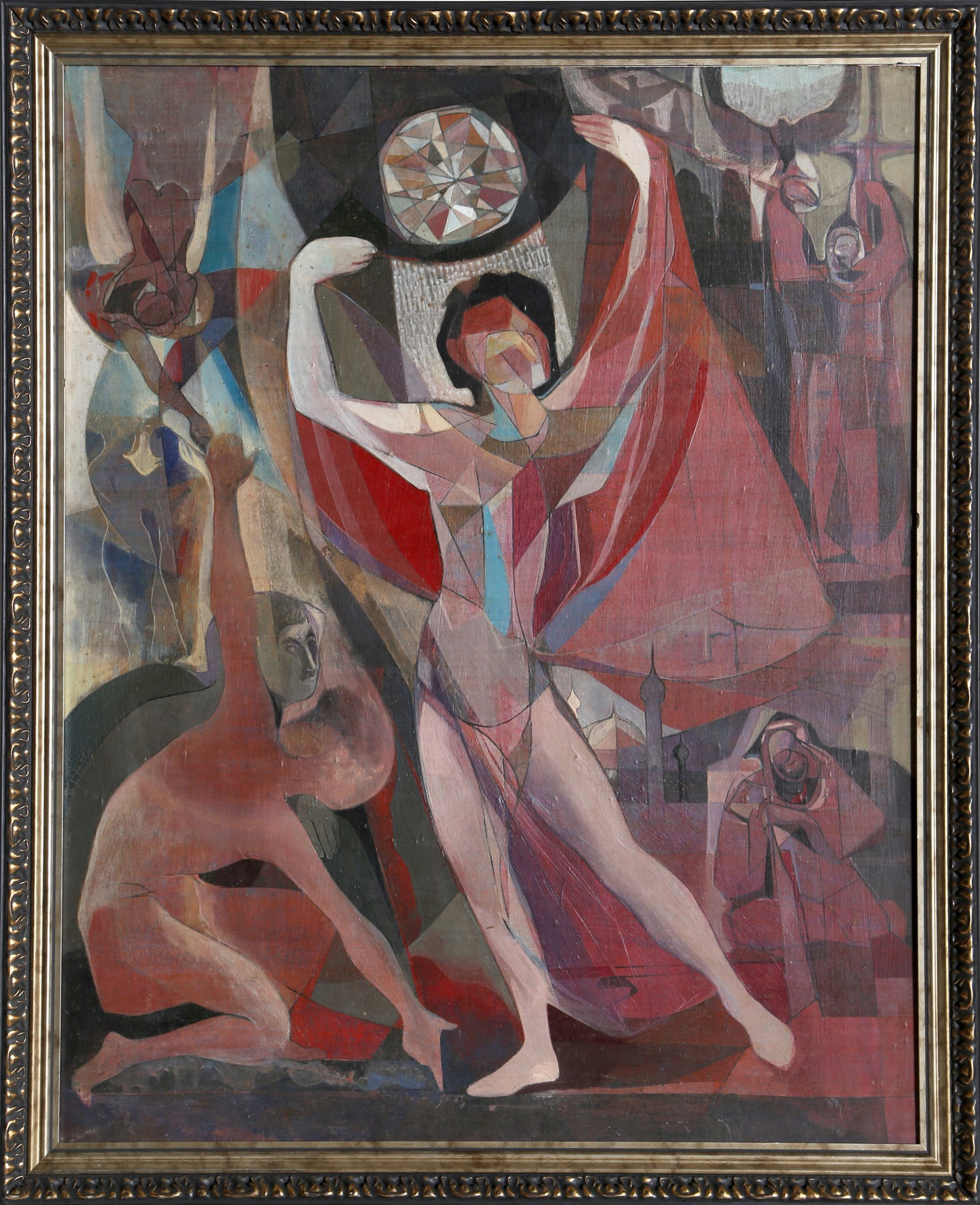 John F. Leonard, Dancing with Sun, Painting: Artist: John F. Leonard, American (1921 - 1987) Title: Dancing with Sun Year: circa 1965 Medium: Oil on Board Size: 26 x 21 in. (66.04 x 53.34 cm) Frame Size: 27 x 22.5 inches