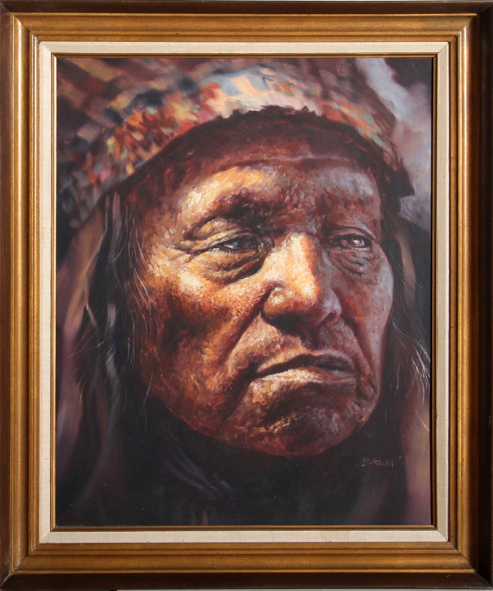 Jorge Braun Andres Tarallo, American Indian Chief Portrait, Painting (1 of 3)
