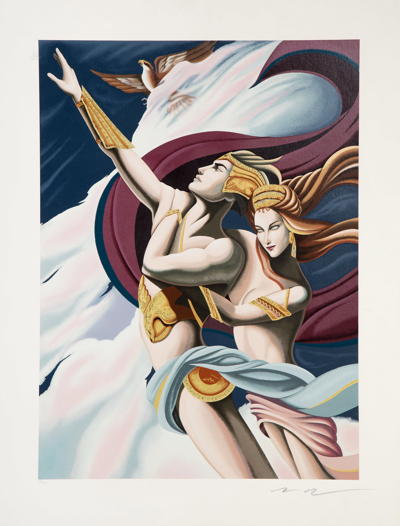 Robert Moser, Above the Clouds, Screenprint and Gold Foil: Artist: Robert Moser Title: Above the Clouds Medium: Screenprint and Gold Foil, signed and numbered in pencil Edition: 52/325 Image Size: 29.75 x 21.75 inches Size: 36.25 x 27.75 in. (92.08 x 70.49 cm