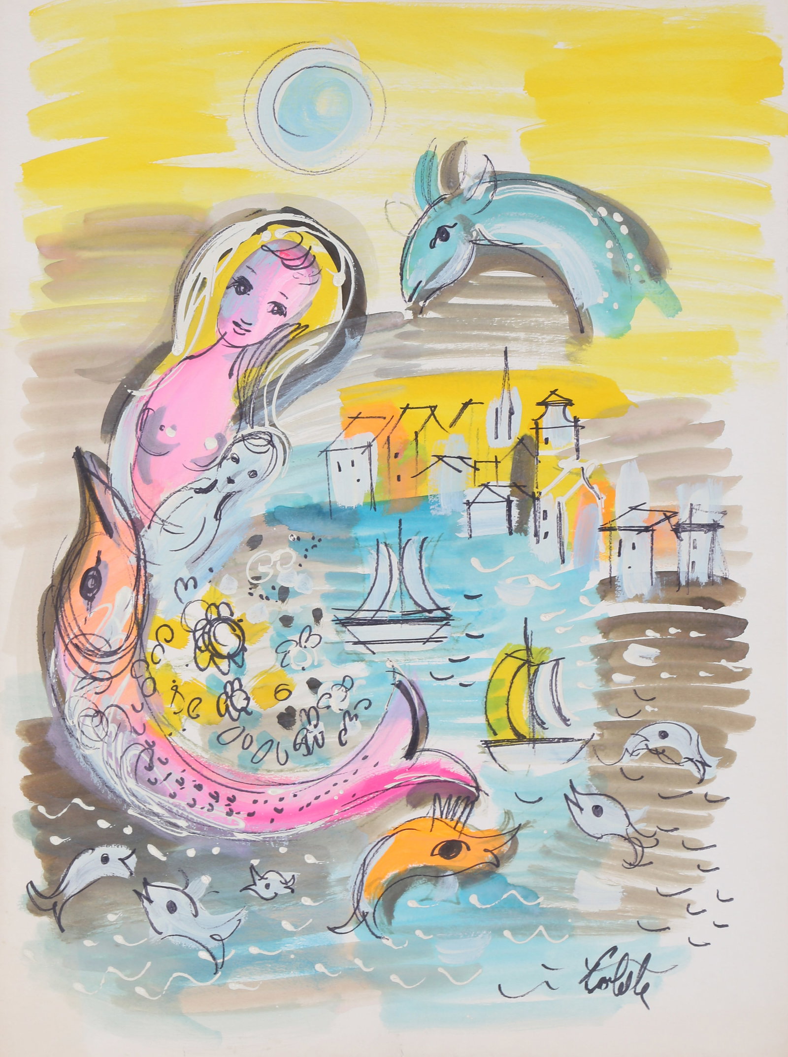 Charles Cobelle, Seascape with Mermaid and Fish, Painting (1 of 2)