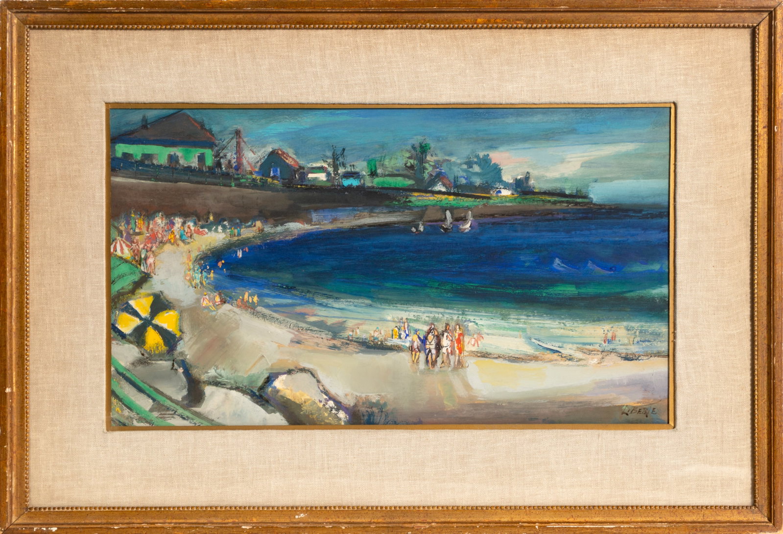 Jean Louis Liberte, Seaside, Painting: Artist: Jean Louis Liberte, French/American (1896 - 1965) Title: Seaside Year: circa 1940 Medium: Acrylic on board, signed lower right Size: 12 x 21 in. (30.48 x 53.34 cm) Frame Size: 25.5 x 29.5 inch