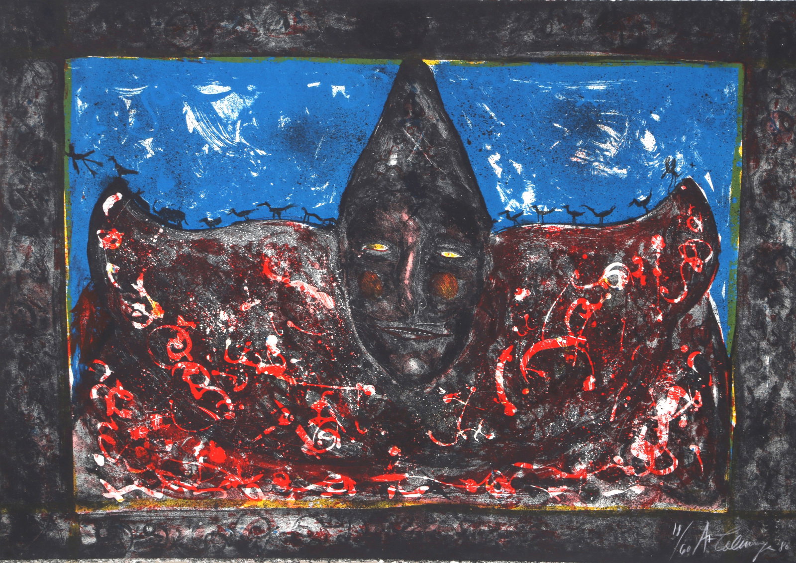 Alejandro Colunga, Payaso (Blue), Lithograph: Artist: Alejandro Colunga, Mexican (1948 - ) Title: Payaso (Blue) Year: 1979 Medium: Lithograph on Arches, signed and numbered in pencil Edition: 60 Size: 22.5 x 32 in. (57.15 x 81.28 cm)