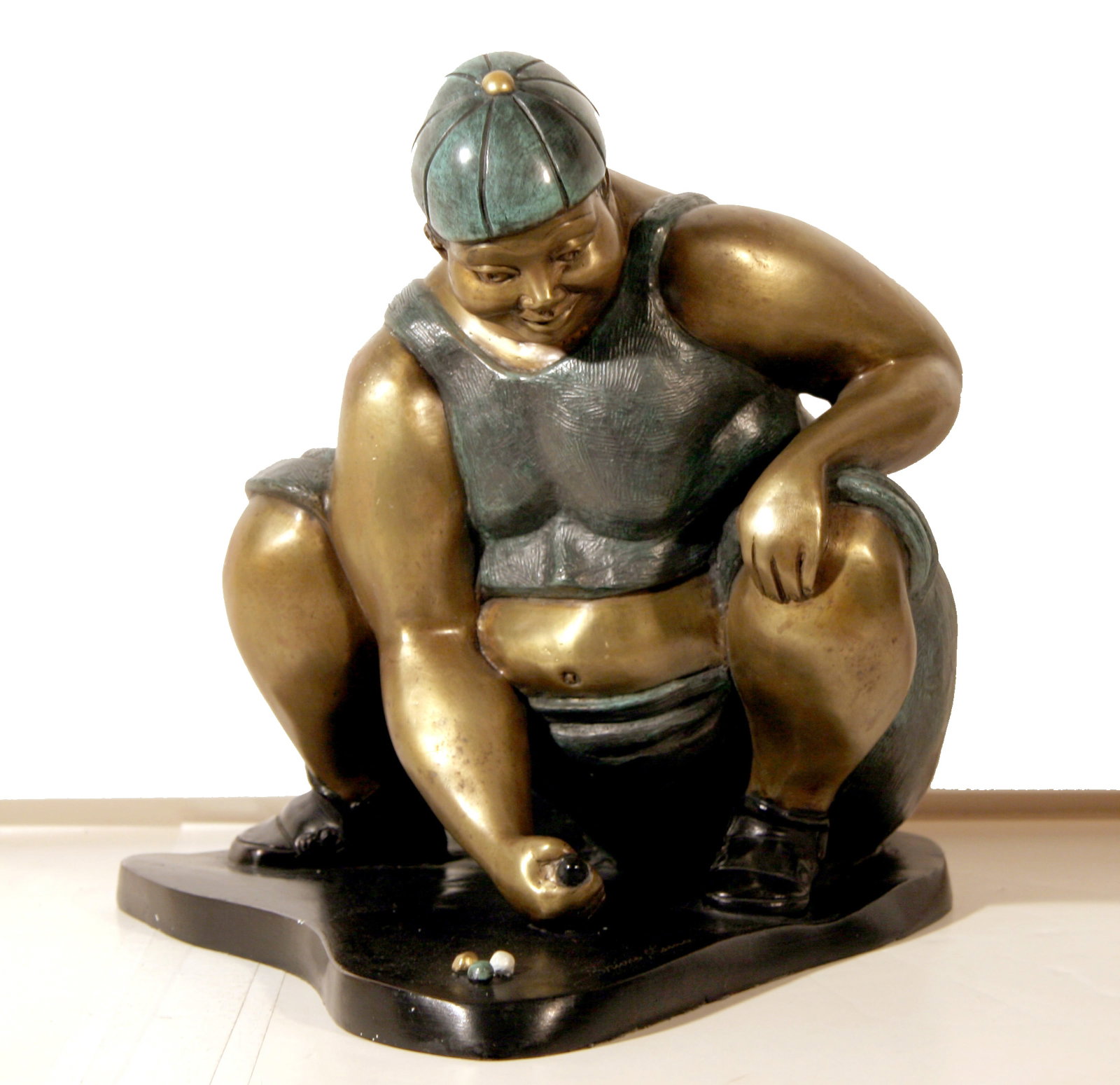 Bruno Luna, Jugando Canicas, Bronze Sculpture: Artist: Bruno Luna, Mexican (1963 - ) Title: Jugando Canicas Year: circa 1990 Medium: Bronze Sculpture, signature and number inscribed Edition: XXX Size: 12 in. x 10 in. x 11 in. (30.48 cm x 25.4 cm x