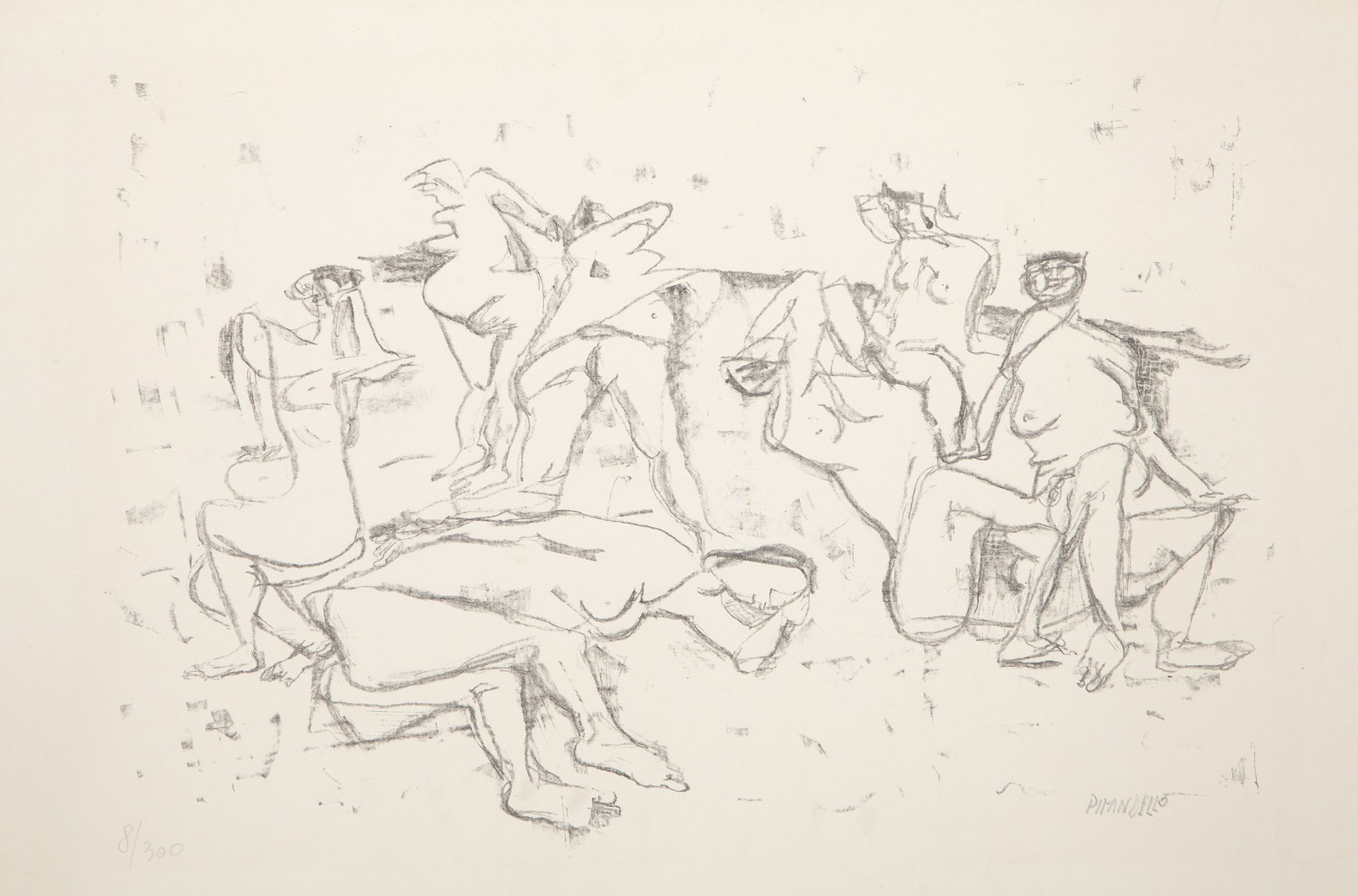 Fausto Pirandello, Bathers, Lithograph: Artist: Fausto Pirandello, Italian (1899 ? 1975) Title: Bathers Year: circa 1965 Medium: Lithograph, signed and numbered in pencil Edition: 300 Image Size: 13 x 19 inches Size: 17.25 x 25.5 in. (43.82