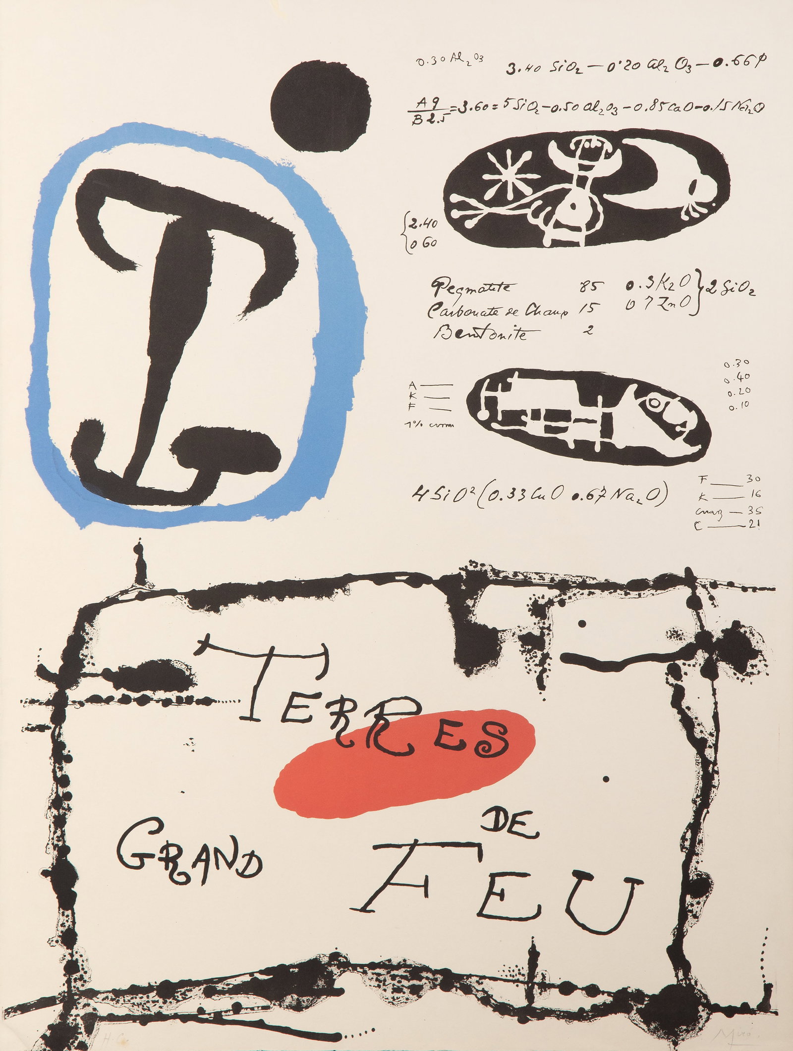 Joan Miro, Terres de Grand Feu, Lithograph: Artist: Joan Miro, Spanish (1893 - 1983) Title: Terres de Grand Feu Year: 1960 Medium: Lithograph on Arches wove paper, signed in pencil Size: 30.75 x 23 in. (78.11 x 58.42 cm) Publisher: Mourlot Frer