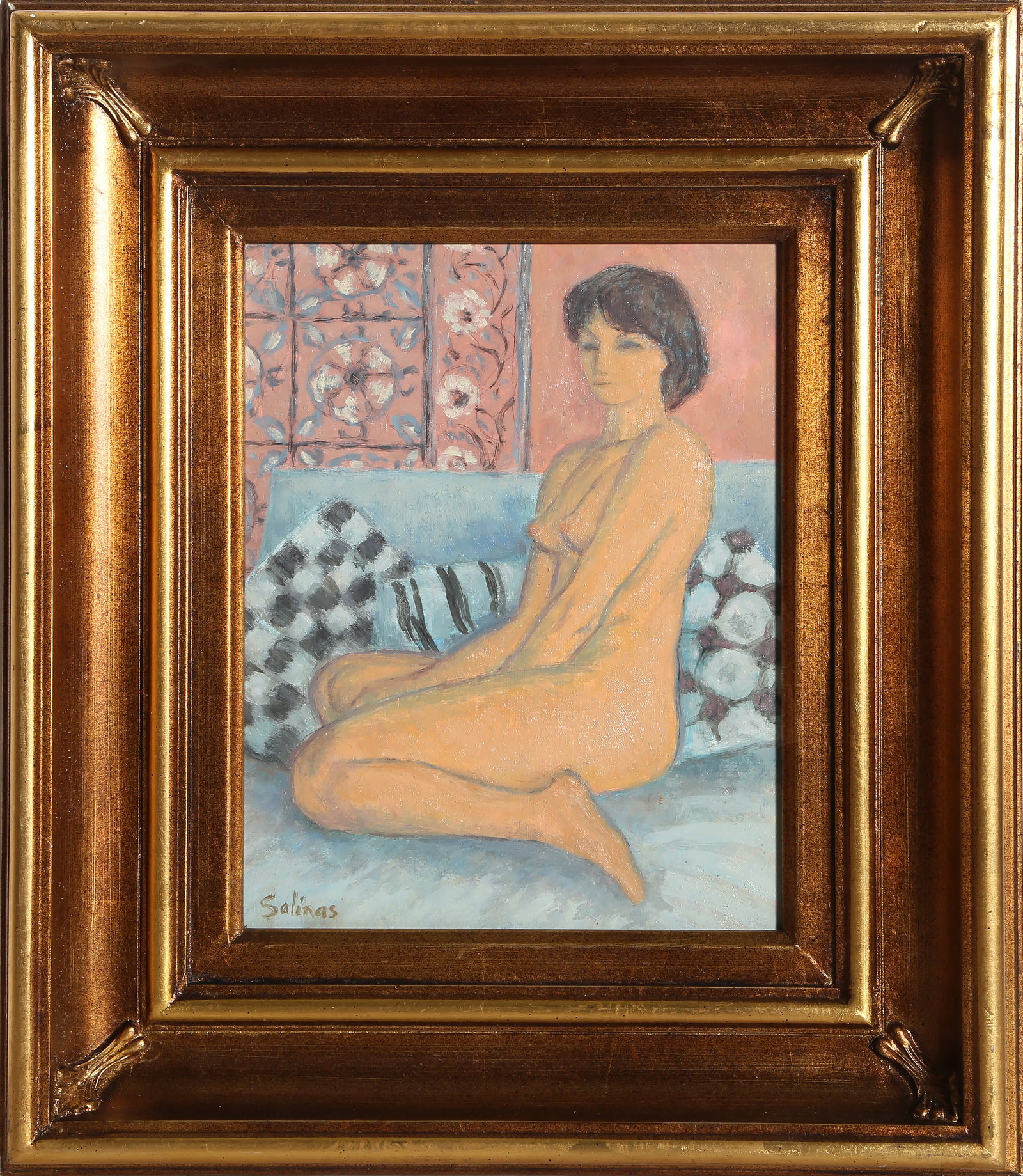 Laurent Marcel Salinas, Nude Seated on Blue Couch, Painting (1 of 4)