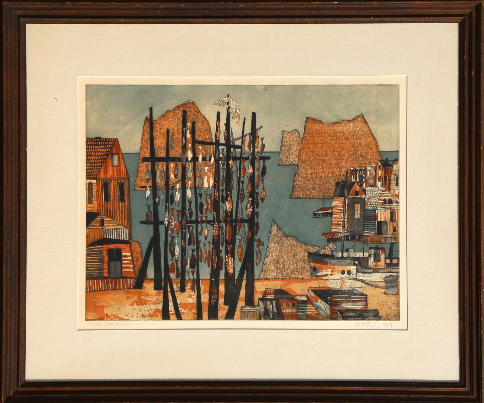Rudolf Kugler, Drying Fish, Etching with Aquatint (1 of 1)
