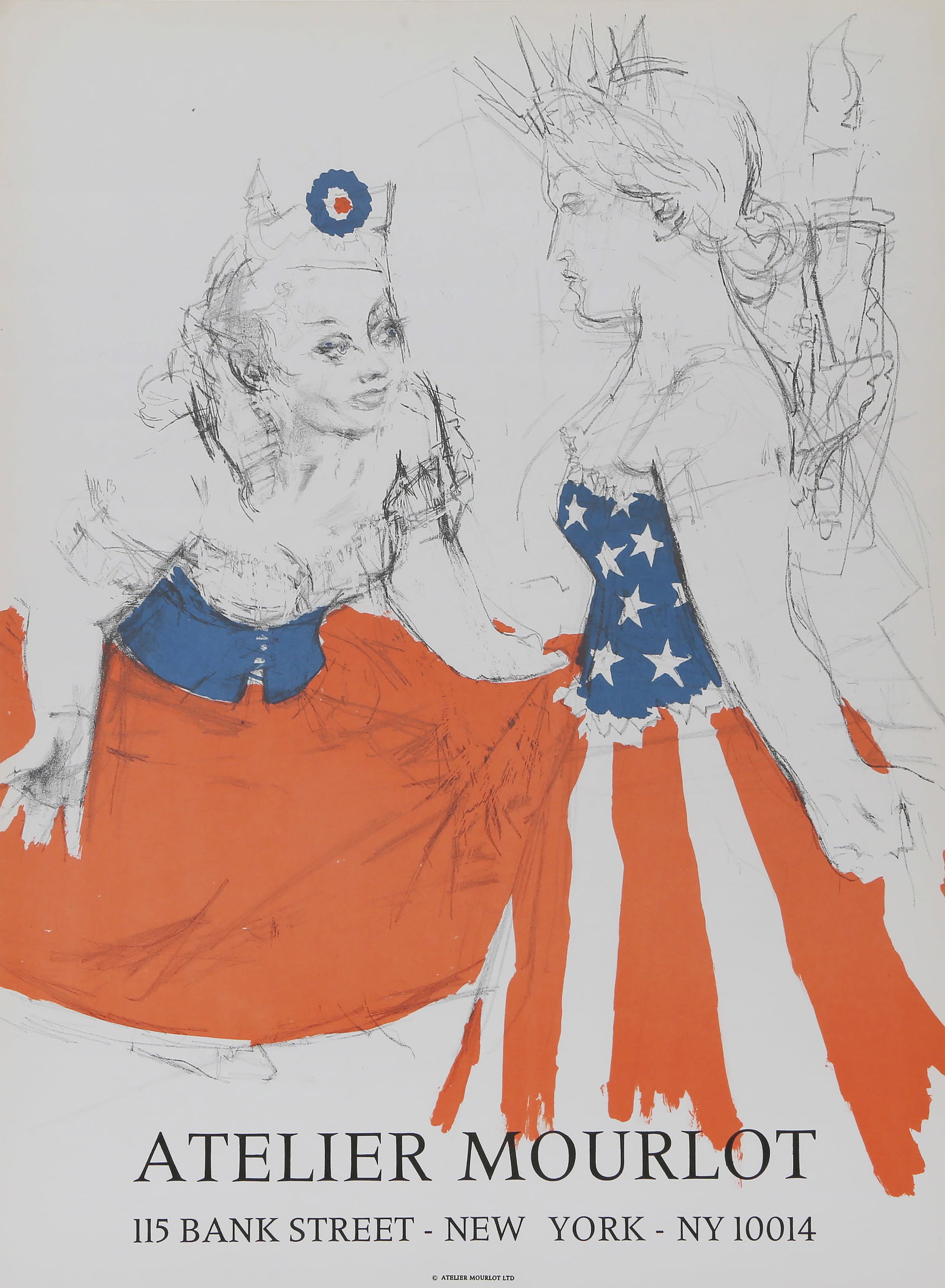 Jack Levine, Marianne & The Goddess of Liberty, Lithograph Poster: Artist: Jack Levine, American (1915 - 2010) Title: Marianne & The Goddess of Liberty Year: 1967 Medium: Lithograph Poster Edition: 1000 Size: 28 x 21 in. (71.12 x 53.34 cm) Printer: Atelier Mourlot, L