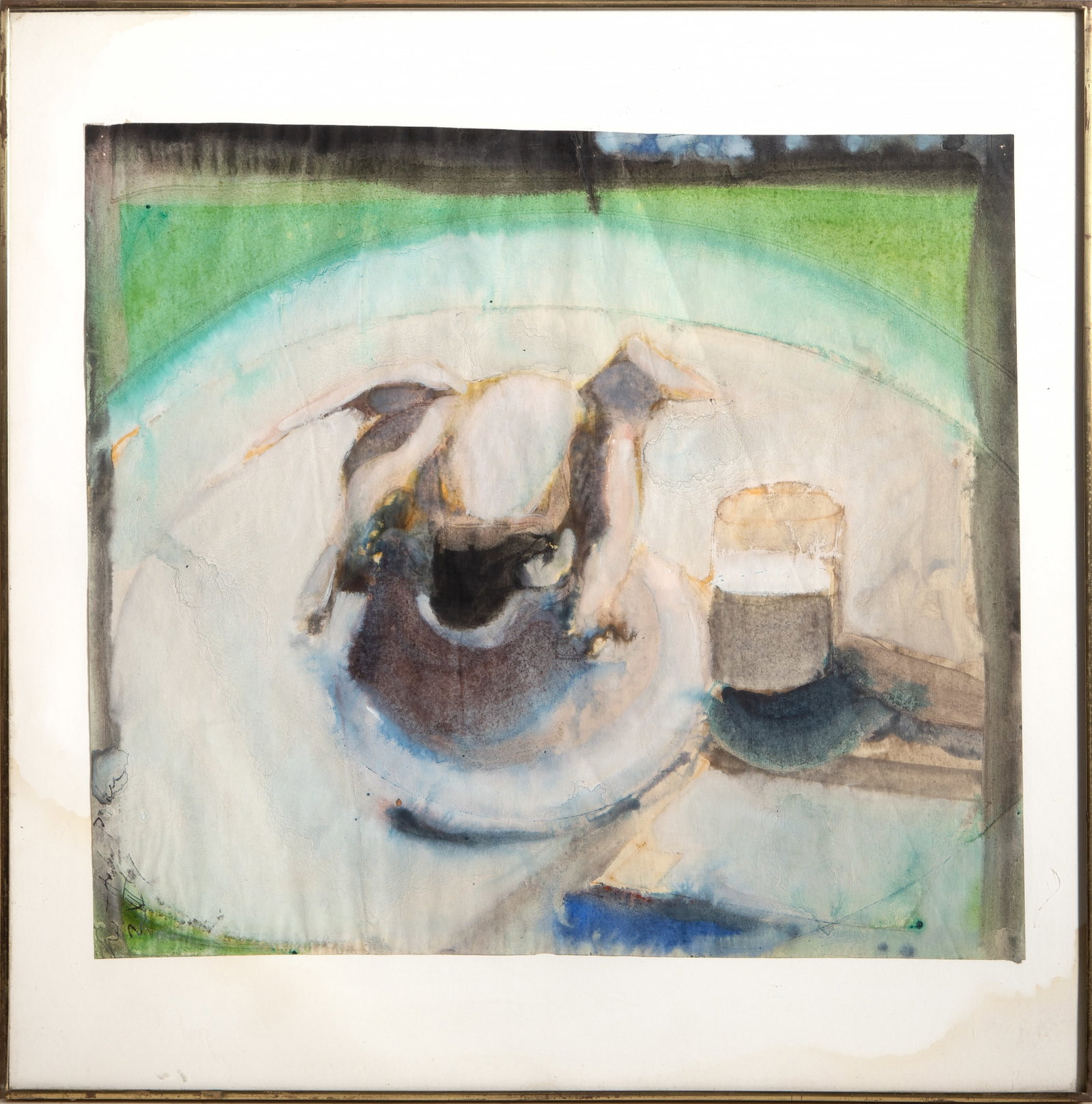 Robert Andrew Parker, Mechanical Bull, Watercolor: Artist: Robert Andrew Parker, American (1927 ? 2024) Title: Mechanical Bull Year: circa 1959 Medium: Watercolor on Paper, signed lower left Size: 16 x 17.75 in. (40.64 x 45.09 cm) Frame Size: 21.25 x 