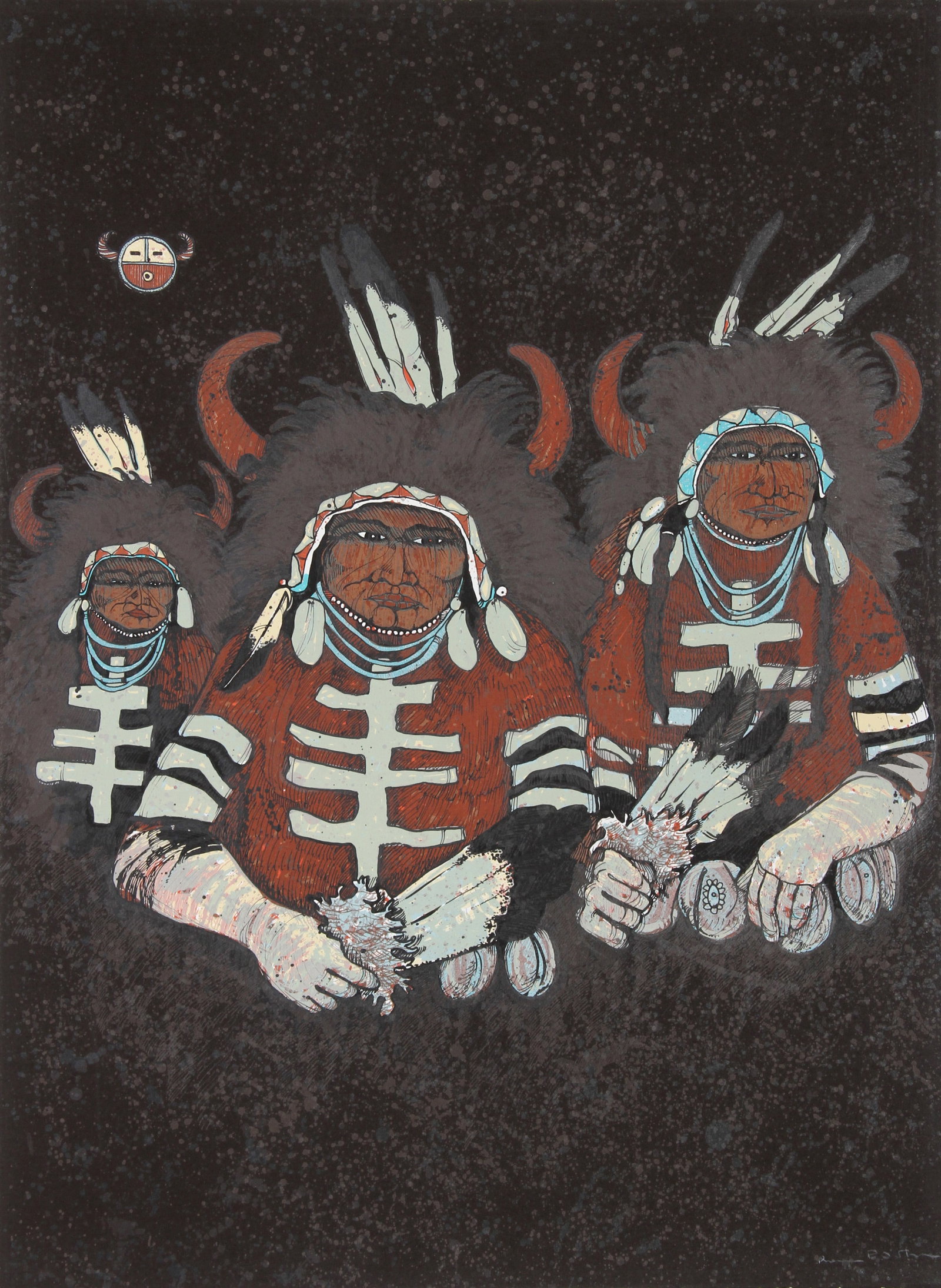 Kevin Red Star, Northern Plains Buffalo Dancers, Screenprint: Artist: Kevin Red Star, American (1942 - ) Title: Northern Plains Buffalo Dancers Year: circa 1980 Medium: Screenprint, signed in pencil Edition: 150, AP Size: 31 in. x 22 in. (78.74 cm x 55.88 cm) De