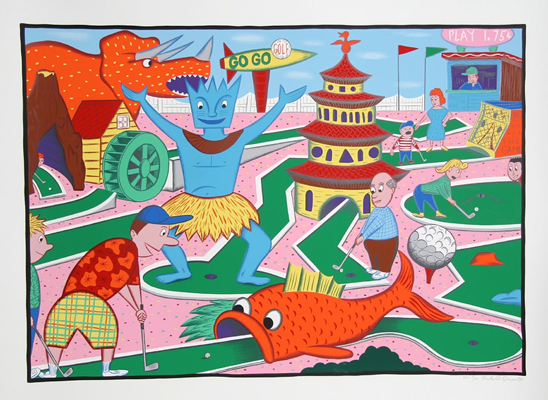Rodney Alan Greenblat, Minigolf, Screenprint: Artist: Rodney Alan Greenblat, American (1960 - ) Title: Minigolf Year: 1988 Medium: Screenprint, signed and numbered in pencil Edition: PP 7/10 Size: 32 in. x 42 in. (81.28 cm x 106.68 cm)