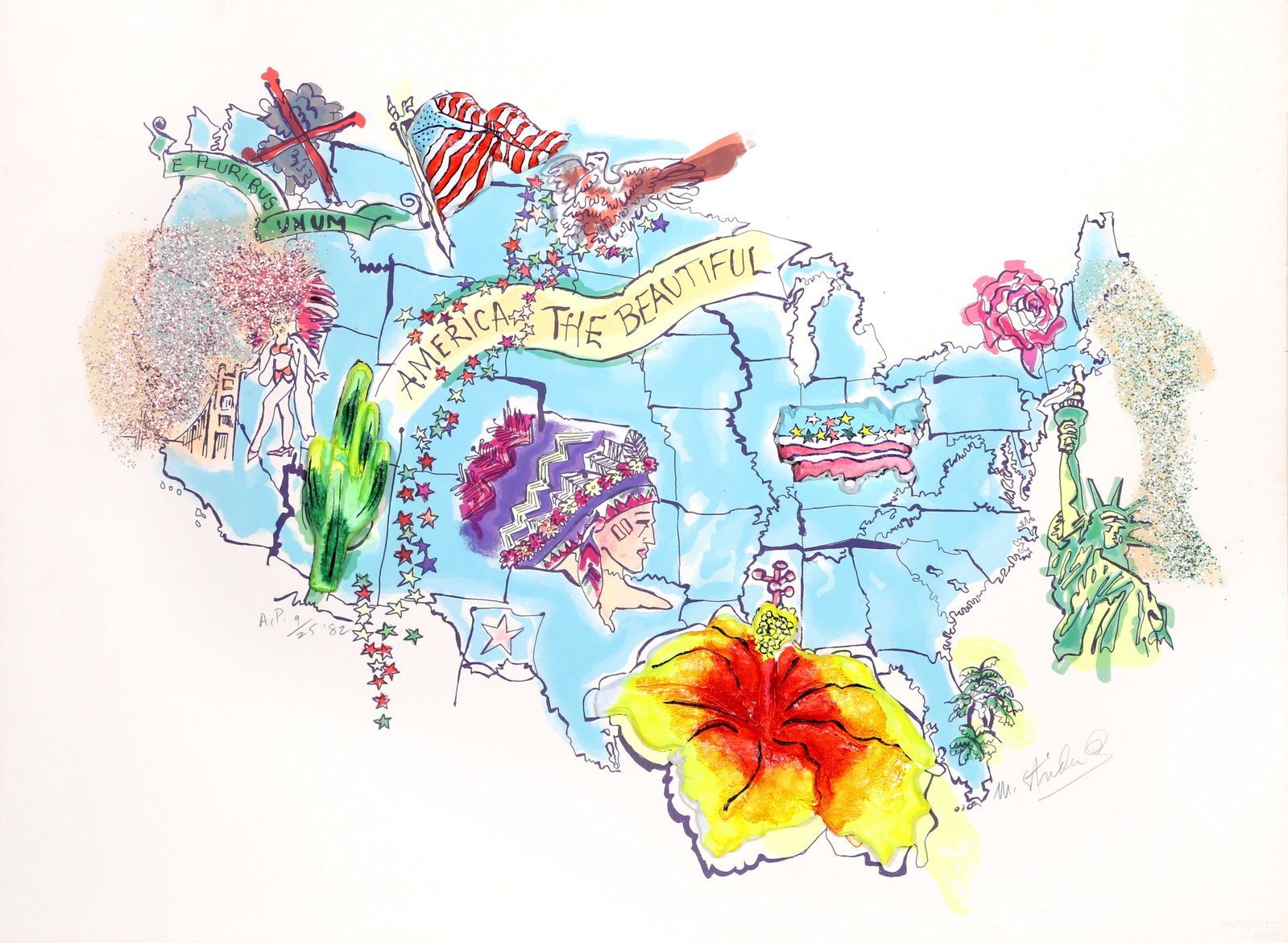 Marjorie Strider, America the Beautiful, Lithograph and 3-D Collage (1 of 4)