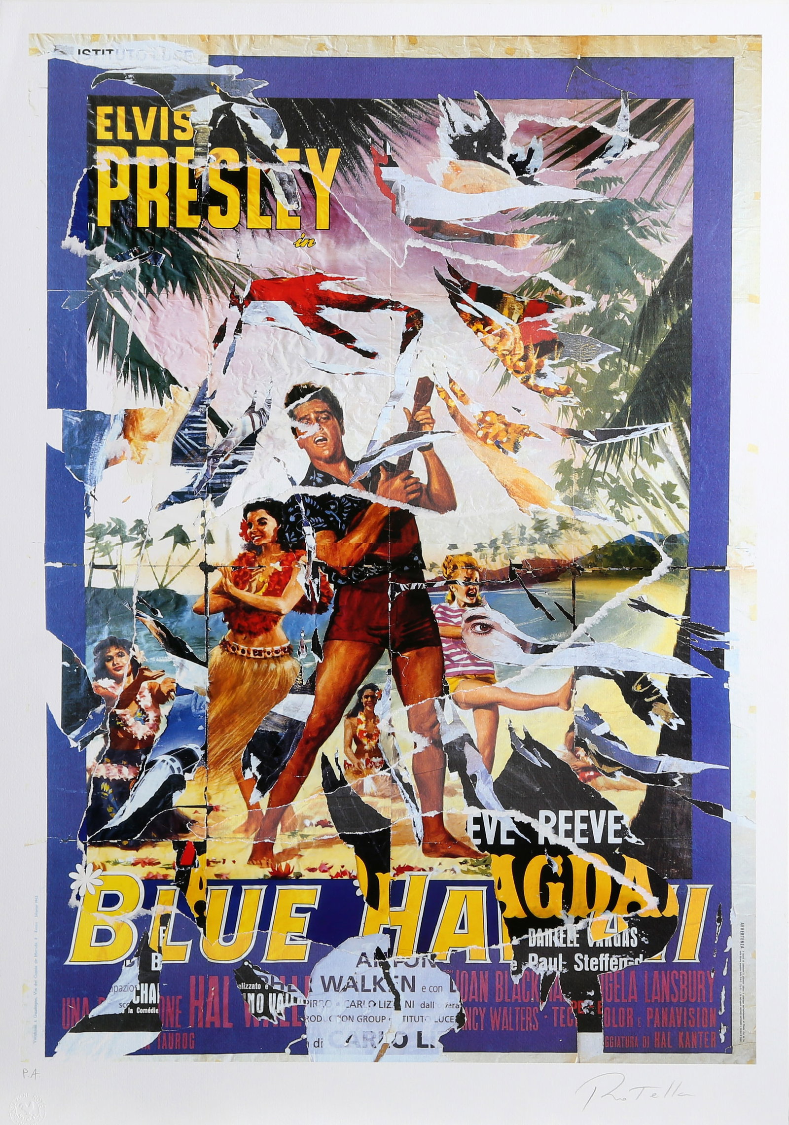 Mimmo Rotella, Blue Hawaii (Elvis), Screenprint with Collage (1 of 1)