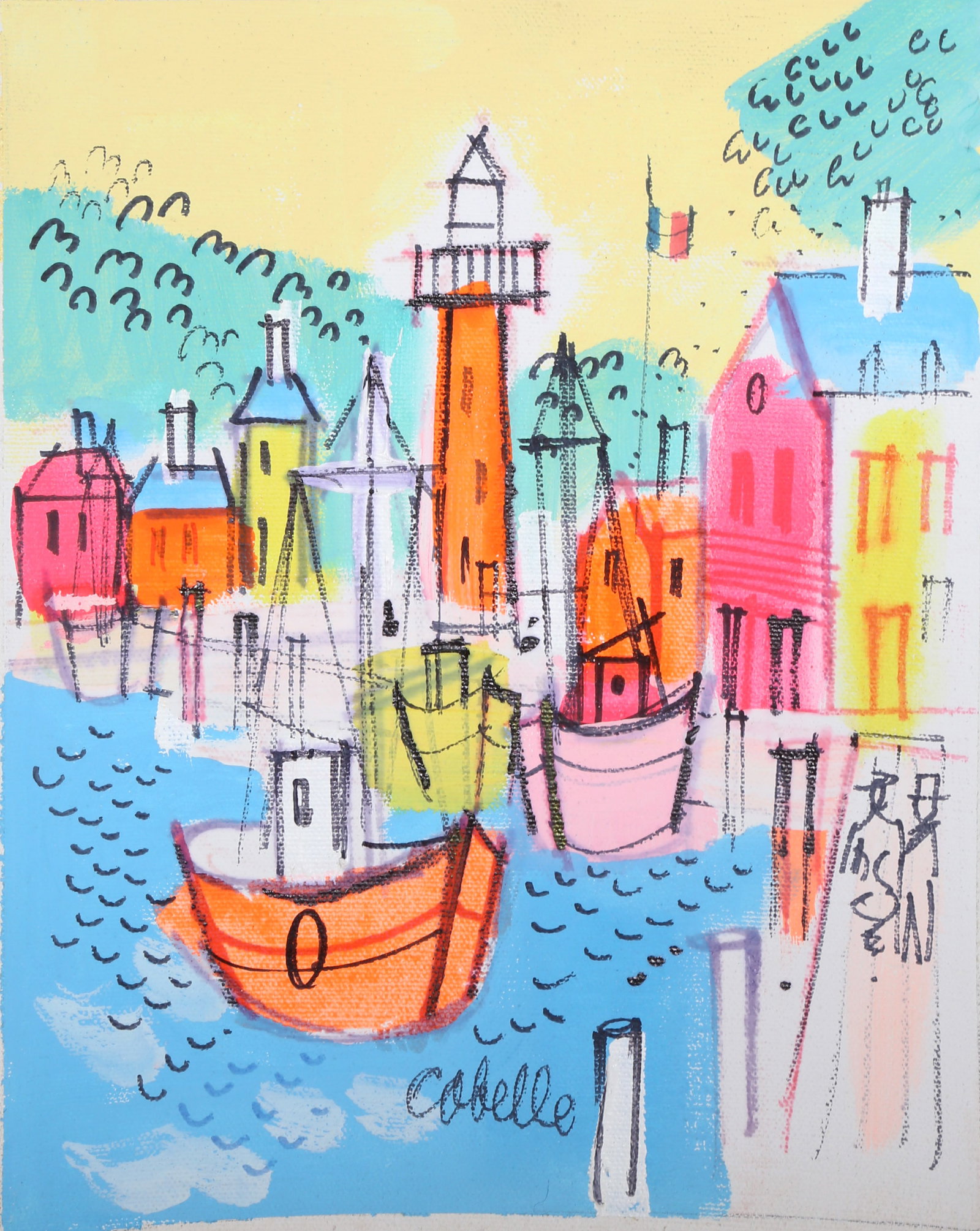 Charles Cobelle, Lighthouse and Sailboat Docks, Painting (1 of 3)