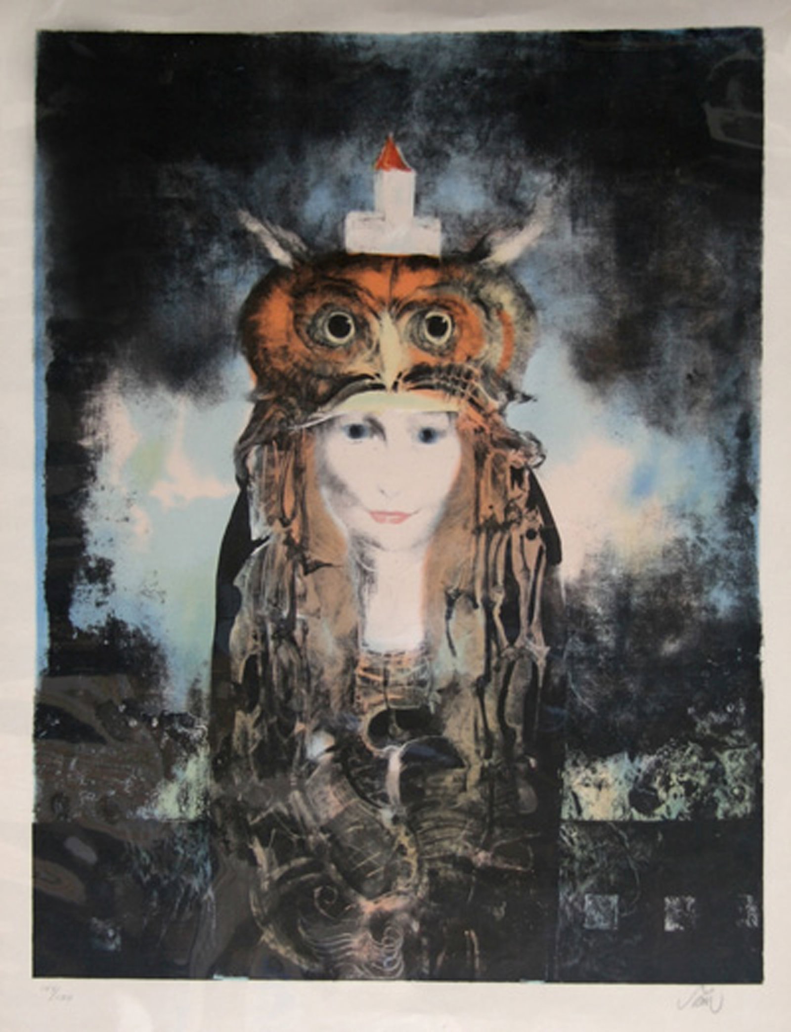Endre Szasz, Portrait of an Owl-Woman, Aquatint: Artist: Endre Szasz, Hungarian (1926 - 2003) Title: Portrait of an Owl-Woman Year: circa 1970 Medium: Aquatint, signed and numbered in pencil Edition: 150 Size: 30 x 22 in. (76.2 x 55.88 cm)