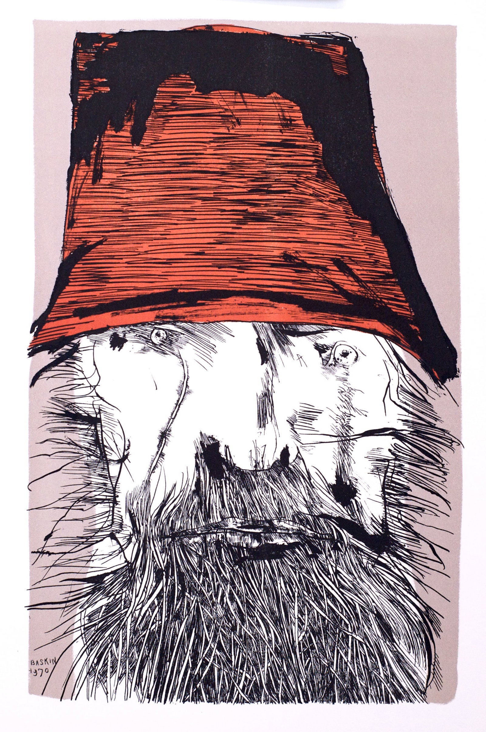 Leonard Baskin, Ahab with Red Hat, Lithograph: Artist: Leonard Baskin, American (1922 - 2000) Title: Ahab with Red Hat Year: 1970 Medium: Lithograph, signed in the plate Image Size: 14.5 x 9.5 inches Size: 18.5 x 13.5 in. (46.99 x 34.29 cm) Printe