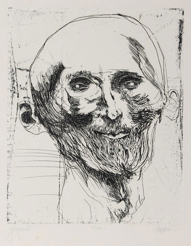 Leonard Baskin, Gericault, Etching: Artist: Leonard Baskin, American (1922 - 2000) Title: Gericault Medium: Etching, signed and numbered in pencil Edition: 20/100 Image Size: 17 x 13.5 inches Size: 30 x 23 in. (76.2 x 58.42 cm)