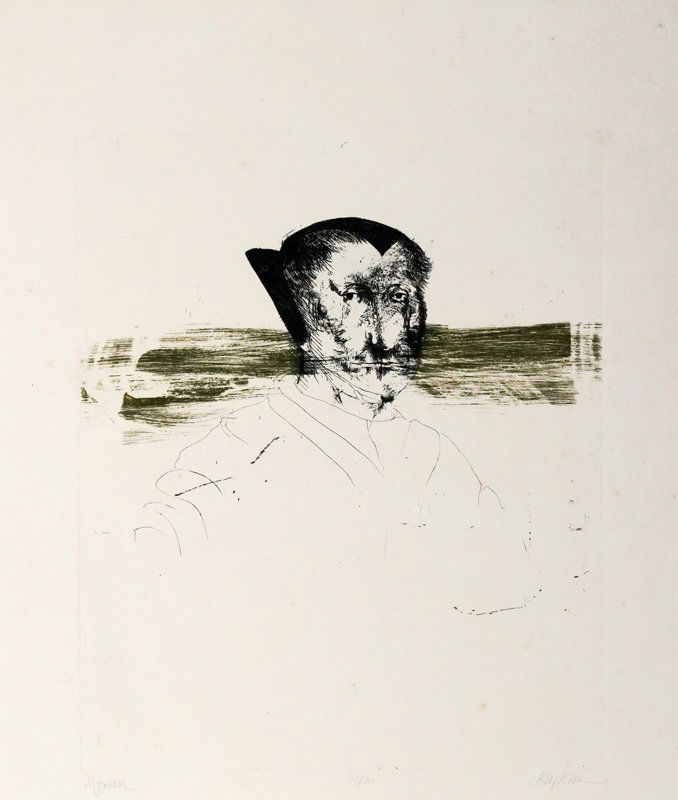 Leonard Baskin, Merian, Etching: Artist: Leonard Baskin, American (1922 - 2000) Title: Merian Year: circa 1970 Medium: Etching, signed and numbered in pencil Edition: 51/90 Image Size: 18 x 15 inches Size: 30 x 23 in. (76.2 x 58.42 c