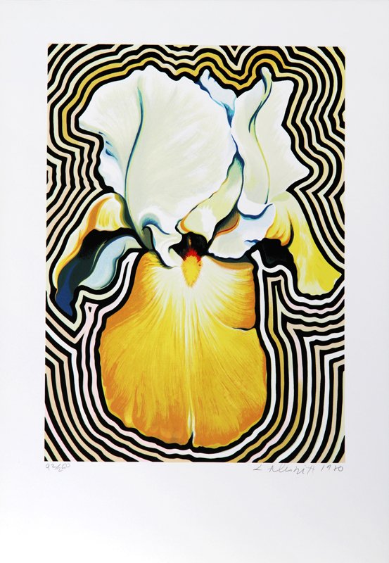 Lowell Blair Nesbitt, Electric Iris, Serigraph: Artist: Lowell Blair Nesbitt, American (1933 - 1993) Title: Electric Iris Year: 1980 Medium: Serigraph, signed and numbered in pencil Edition: 250 Image Size: 16 x 11 inches Size: 22 x 15 in. (55.88 x