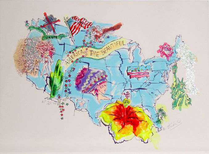 Marjorie Strider, America the Beatiful, Lithograph and: Artist: Marjorie Strider, American (1934 - ) Title: America the Beatiful Year: 1982 Medium: Lithograph and 3-D Collage, signed and numbered in pencil Edition: AP 9/25 Size: 22 x 29.5 in. (55.88 x 74.9