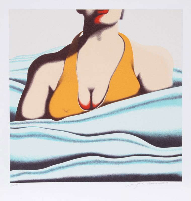 Jack Brusca, The Beach, Serigraph: Artist: Jack Brusca, American (1939 - 1993) Title: The Beach Year: 1979 Medium: Serigraph, signed and numbered in pencil Edition: 200, AP 30 Image Size: 23 x 23 inches Size: 27.5 in. x 26 in. (69.85 c