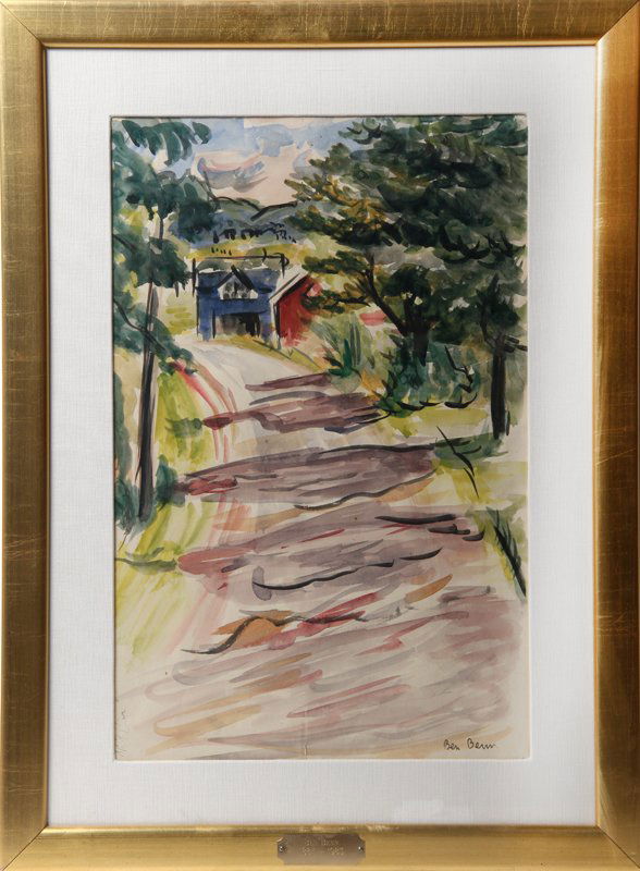 Ben Benn, Farm Lane, Watercolor Painting: Artist: Ben Benn, Polish-American (1884 - 1983) Title: Farm Lane Medium: Watercolor on Paper, signed l.r. Size: 18.5 x 12 in. (46.99 x 30.48 cm) Frame Size: 25 x 18 inches