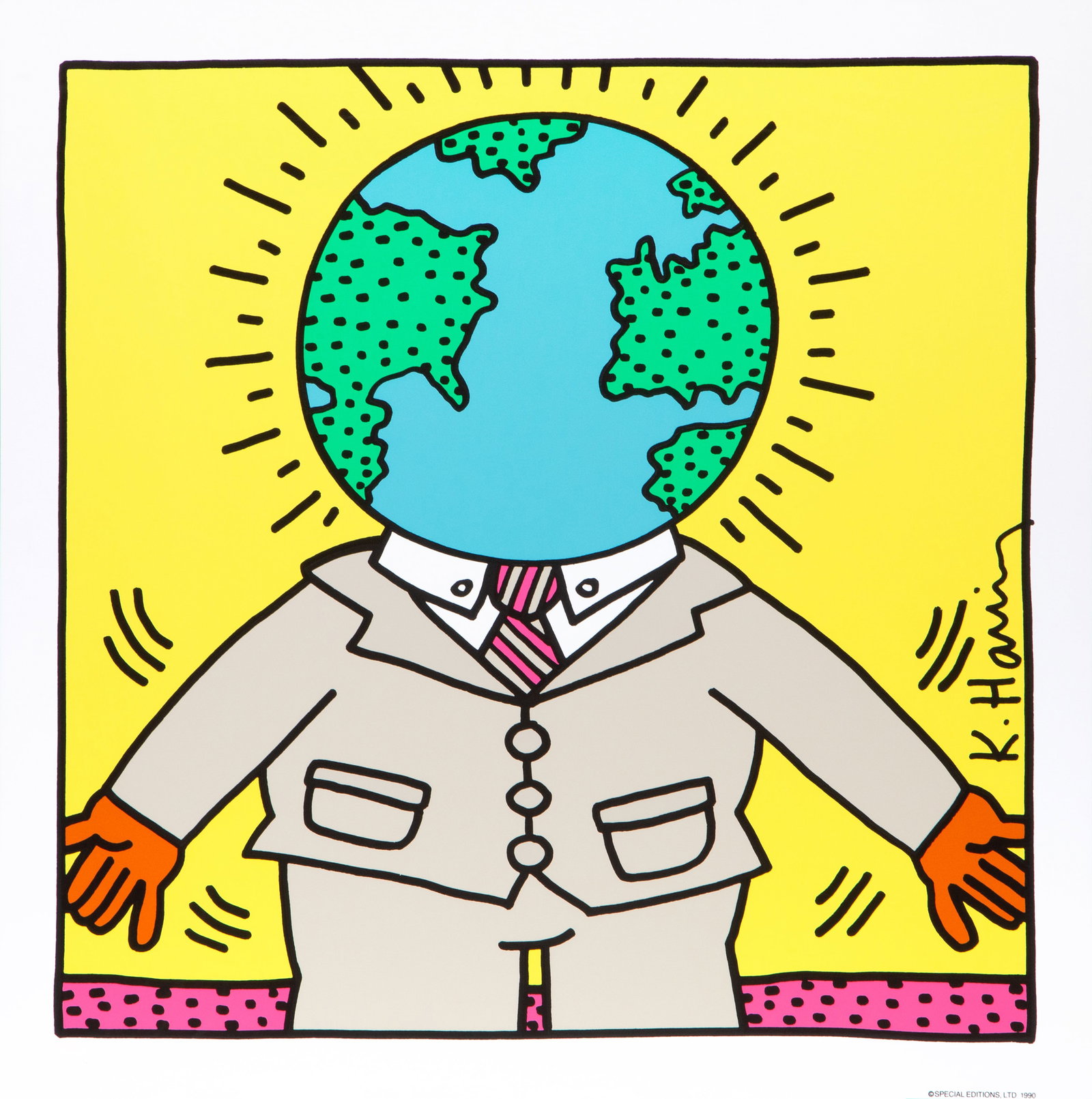 After Keith Haring, Global Man for Playboy, Screenprint Poster: Artist: Keith Haring, After, American (1958 - 1990) Title: Global Man for Playboy Year: 1990 Medium: Screenprint Poster, numbered in pencil lower left Edition: 1000 Image Size: 23 x 23 inches Size: