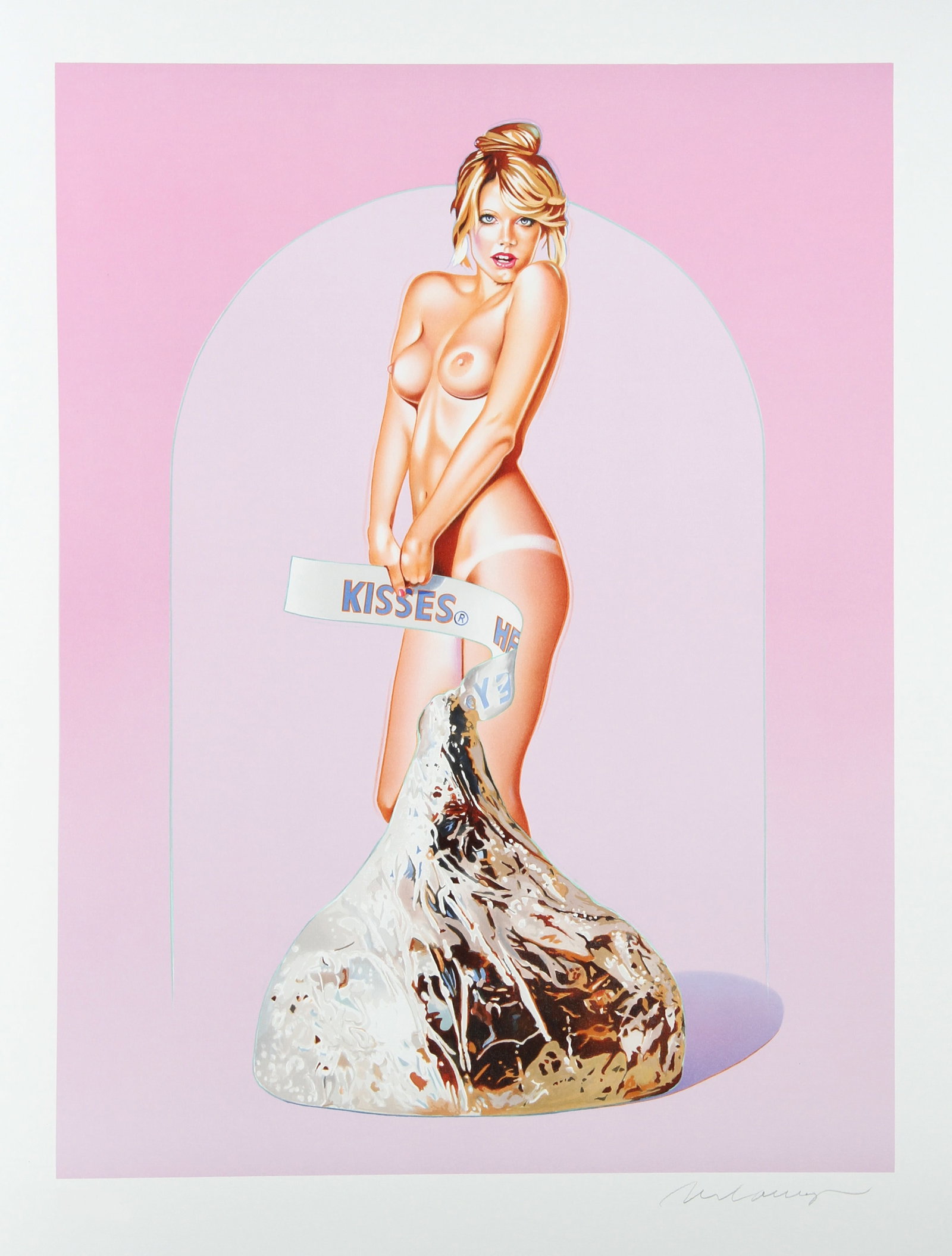 Mel Ramos, Miss Kiss, Lithograph: Artist: Mel Ramos, American (1935 - 2018) Title: Miss Kiss Year: 2012 Medium: Lithograph, signed and numbered in pencil Edition: 199 Size: 31.5 in. x 23.5 in. (80.01 cm x 59.69 cm) Printer: Carini,