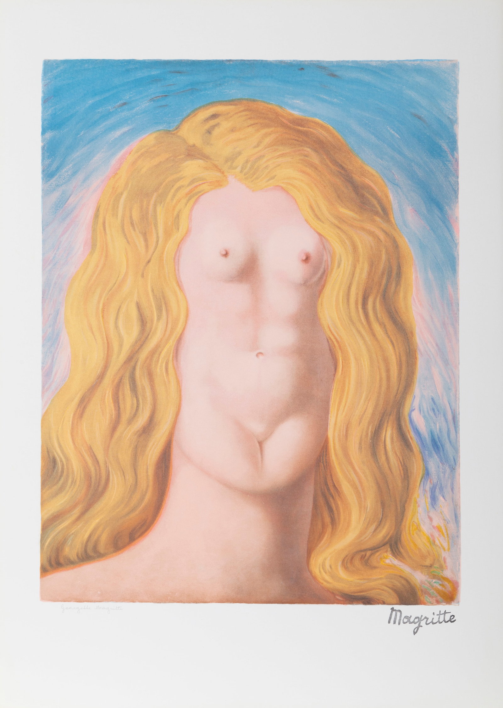 After Rene Magritte, Le Viol, Lithograph: Artist: Rene Magritte, after, Belgian (1898 - 1967) Title: Le Viol Year: 1979 Medium: Lithograph, Ink-Stamped "Magritte" lower right, Signed and Numbered in Pencil by Georgette Magritte, lower left Ed