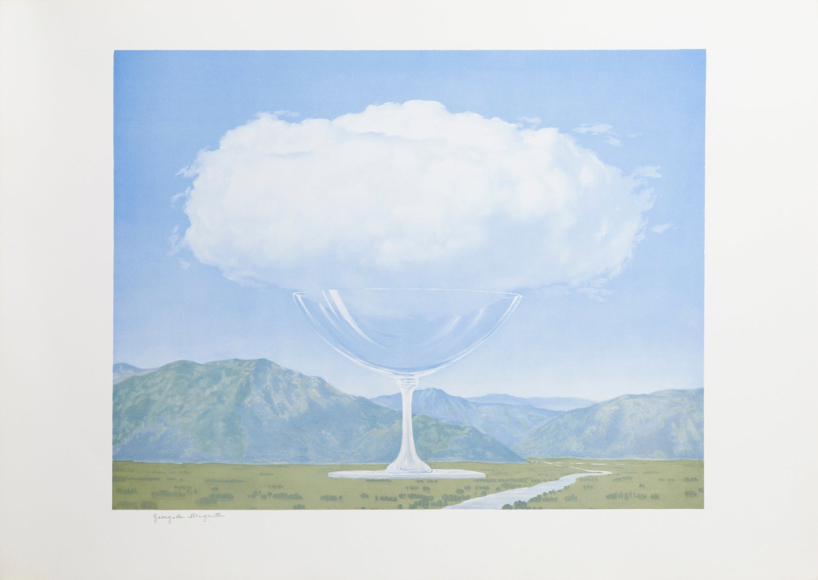 After Rene Magritte, La Corde Sensible, Lithograph: Artist: Rene Magritte, after, Belgian (1898 - 1967) Title: La Corde Sensible Year: 1979 Medium: Lithograph, signed in pencil by Georgette Magritte Edition: 200 Image Size: 16.5 x 21 inches Size: 21 x 