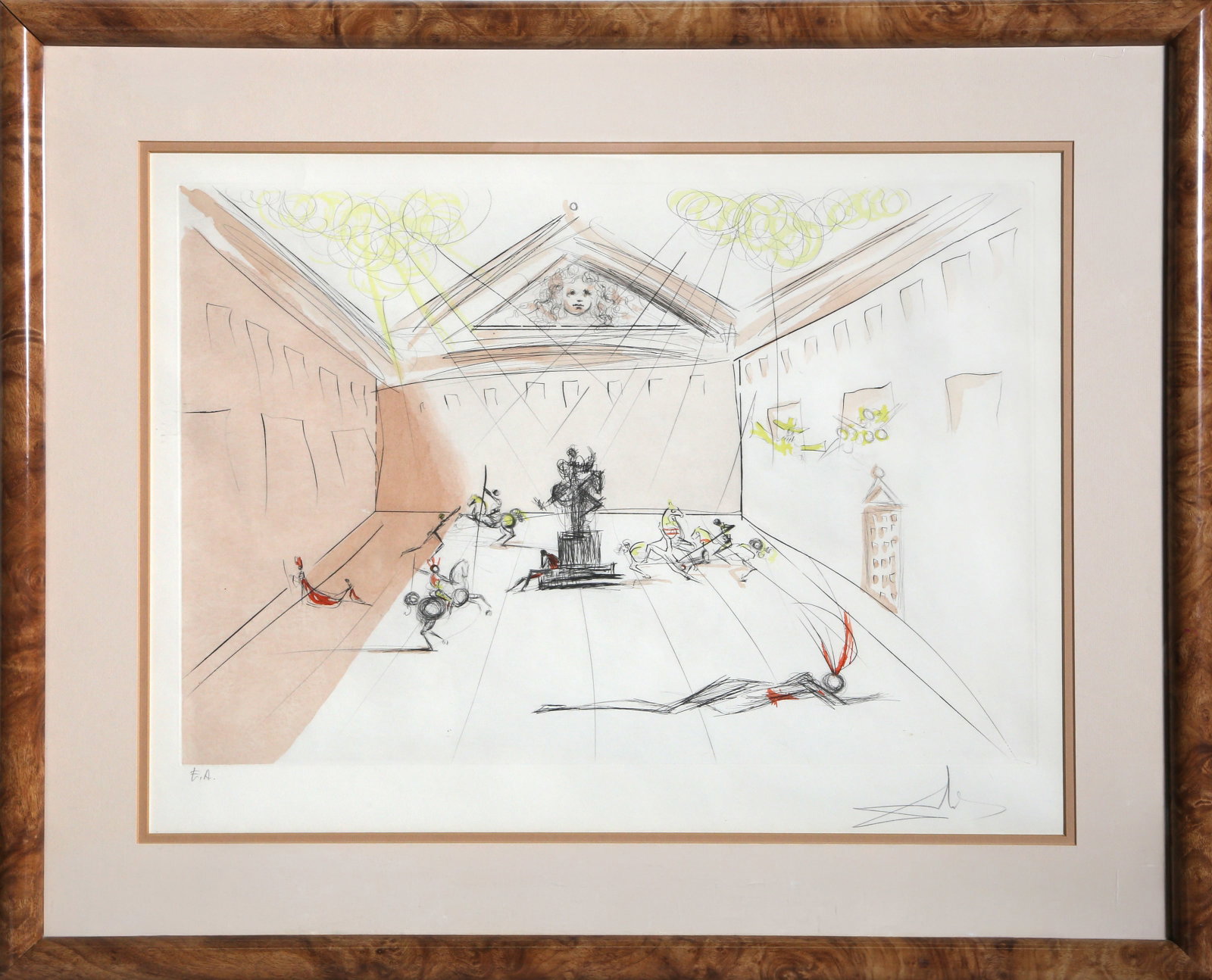 Salvador Dali, Duel in the Sun (Cavaliers en Tournoi), Etching: Artist: Salvador Dali, Spanish (1904 - 1989) Title: Duel in the Sun (Cavaliers en Tournoi) Year: 1973 Medium: Etching with color by stencil, signed and numbered in pencil Edition: EA Image Size: 15.75