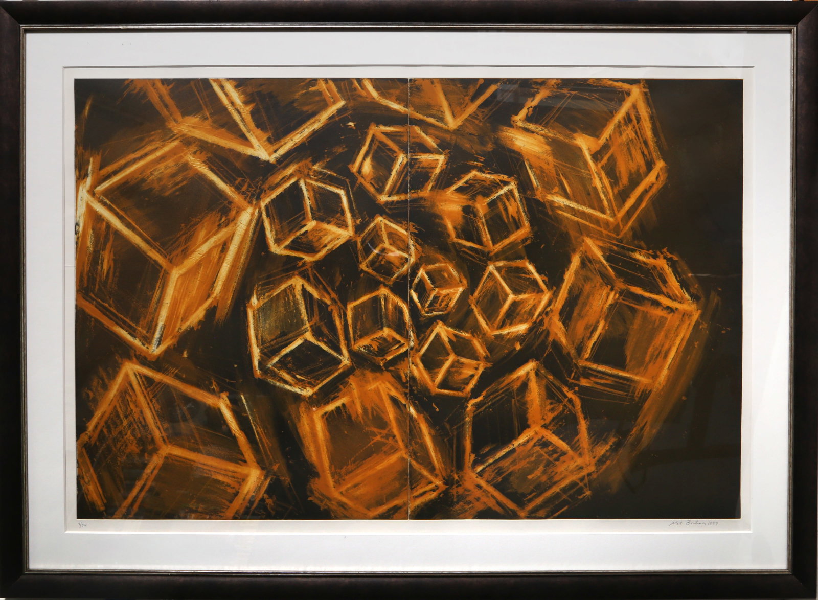Mel Bochner, Cubes, Etching: Artist: Mel Bochner, American (1940 - 2025) Title: Cubes Year: 1989 Medium: Etching, signed and numbered in pencil Edition: 7/32 Image Size: 27 x 41.5 inches Size: 32 x 47 in. (81.28 x 119.38 cm) Fram